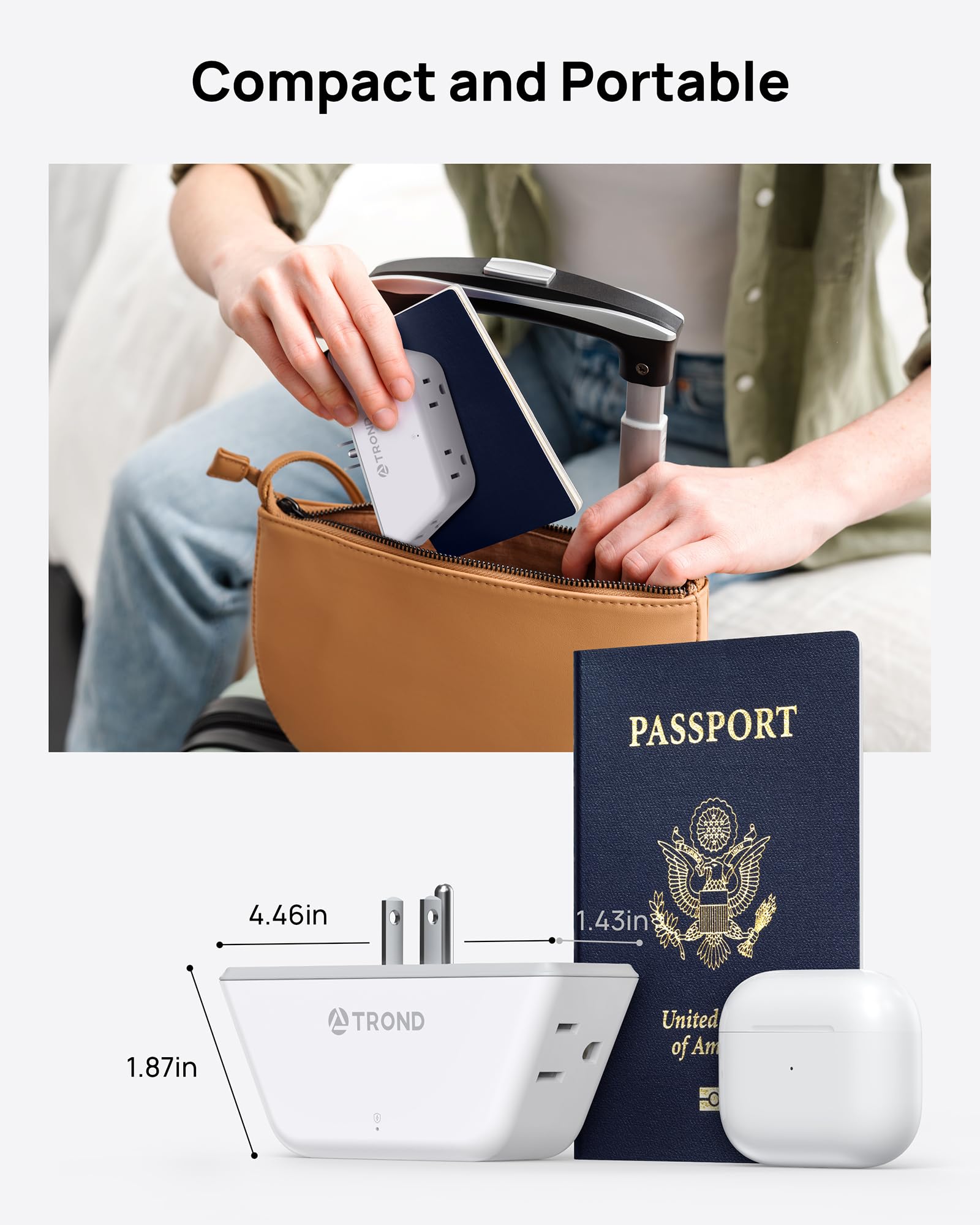 TROND Outlet Extender Surge Protector - Multi Plug Wall Outlet with 4 Grounded Sockets 3 Way Angled Plug — view 6