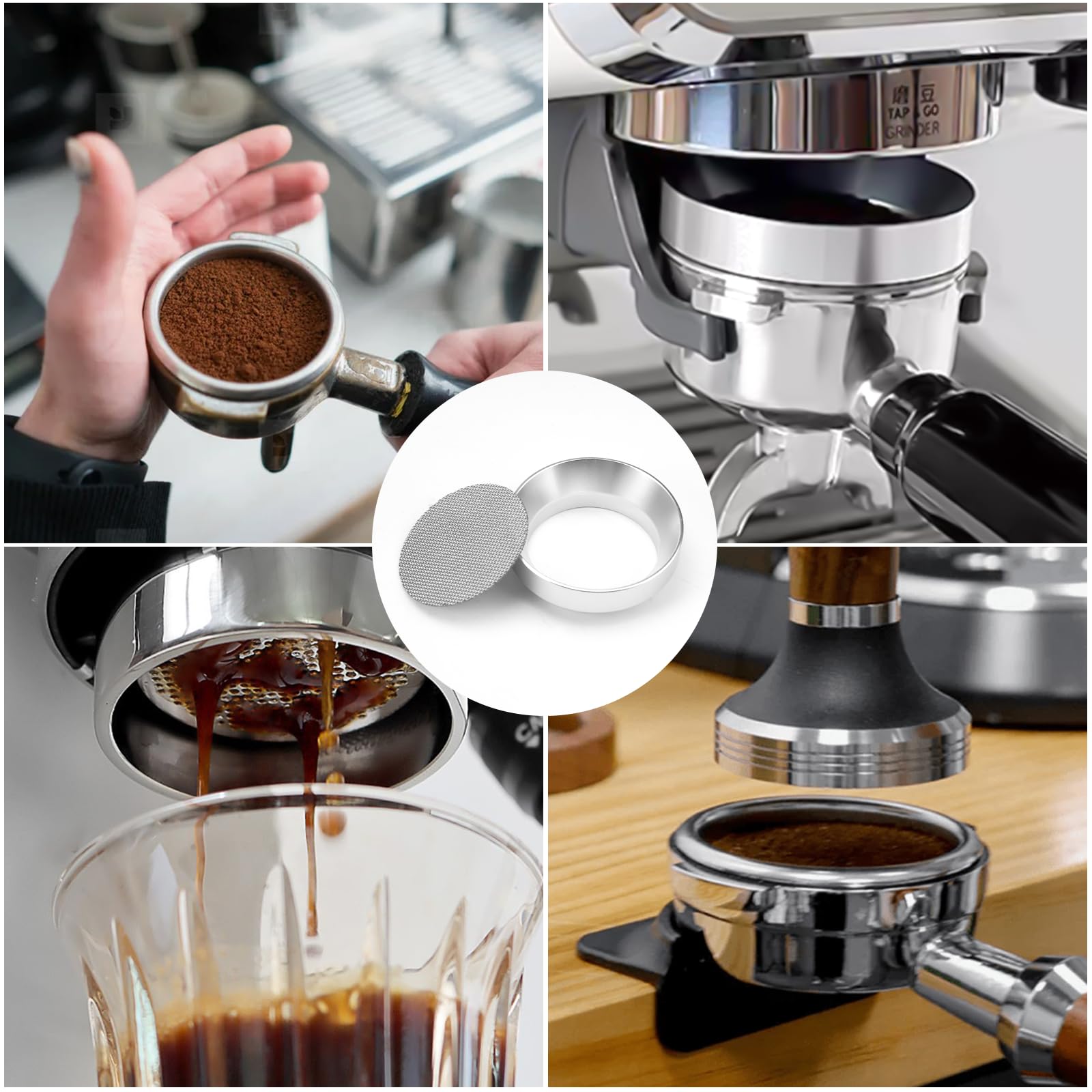 Anillo Dosificador Cafe 51mm, Embudo Dosificador Magnético Acero Inoxidable, Anillo de Embudo Dosificador, Accesorios de Portafiltros, Embudo Cafetera Accesorios para Máquinas de Café para Barista