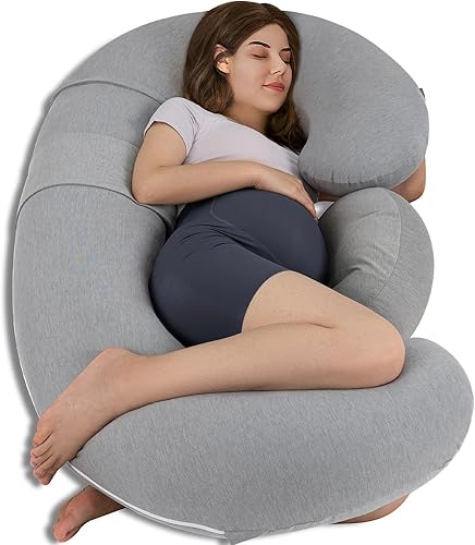 QUEEN ROSE Almohadas refrescantes de embarazo, almohada de maternidad en forma de E para dormir, con almohada de cuña adicional para soporte del