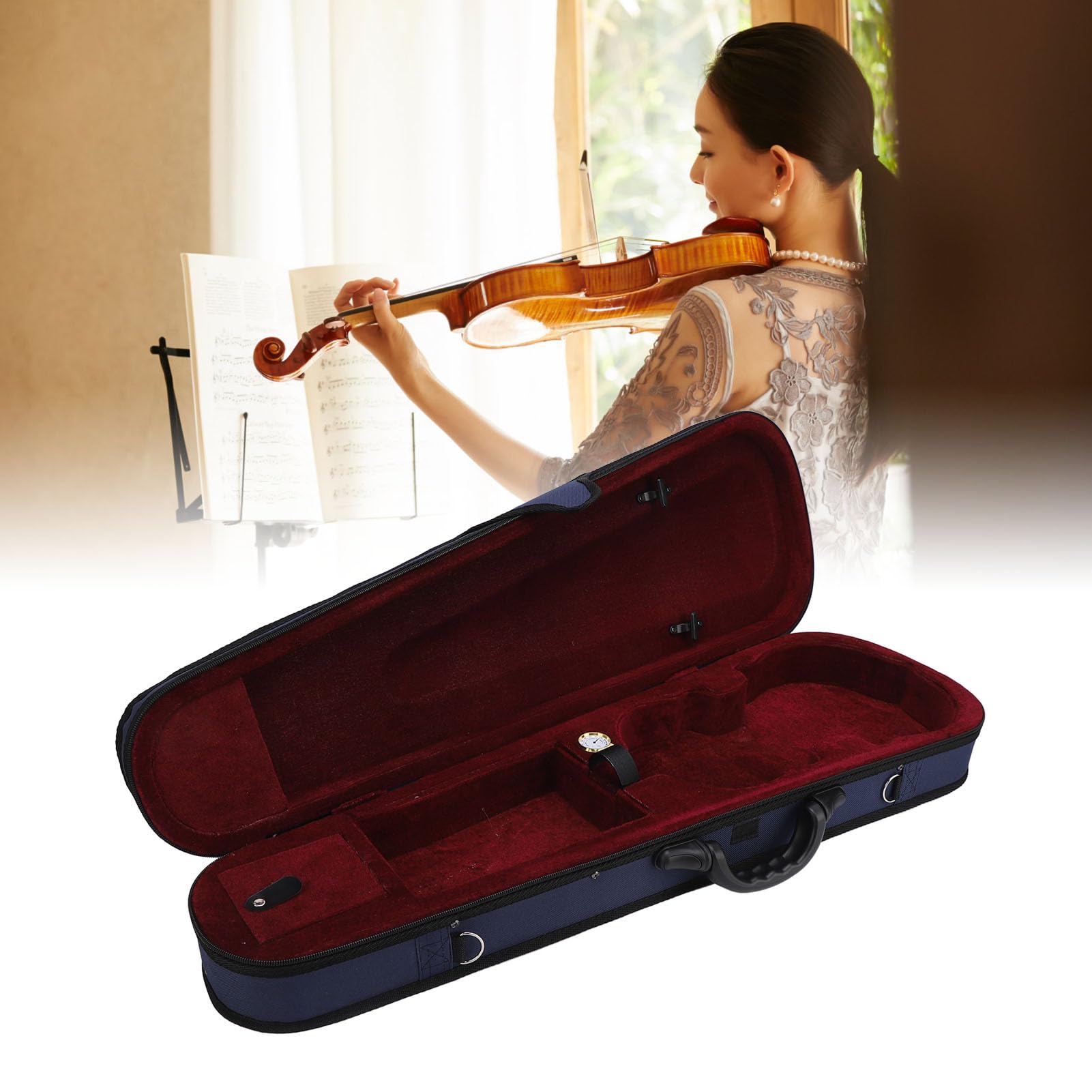 Socobeta Custodia per Violino Triangolare Leggera con Misuratore di umidità Protezione a 3 Strati per Concert Blue (Fodera rossa)