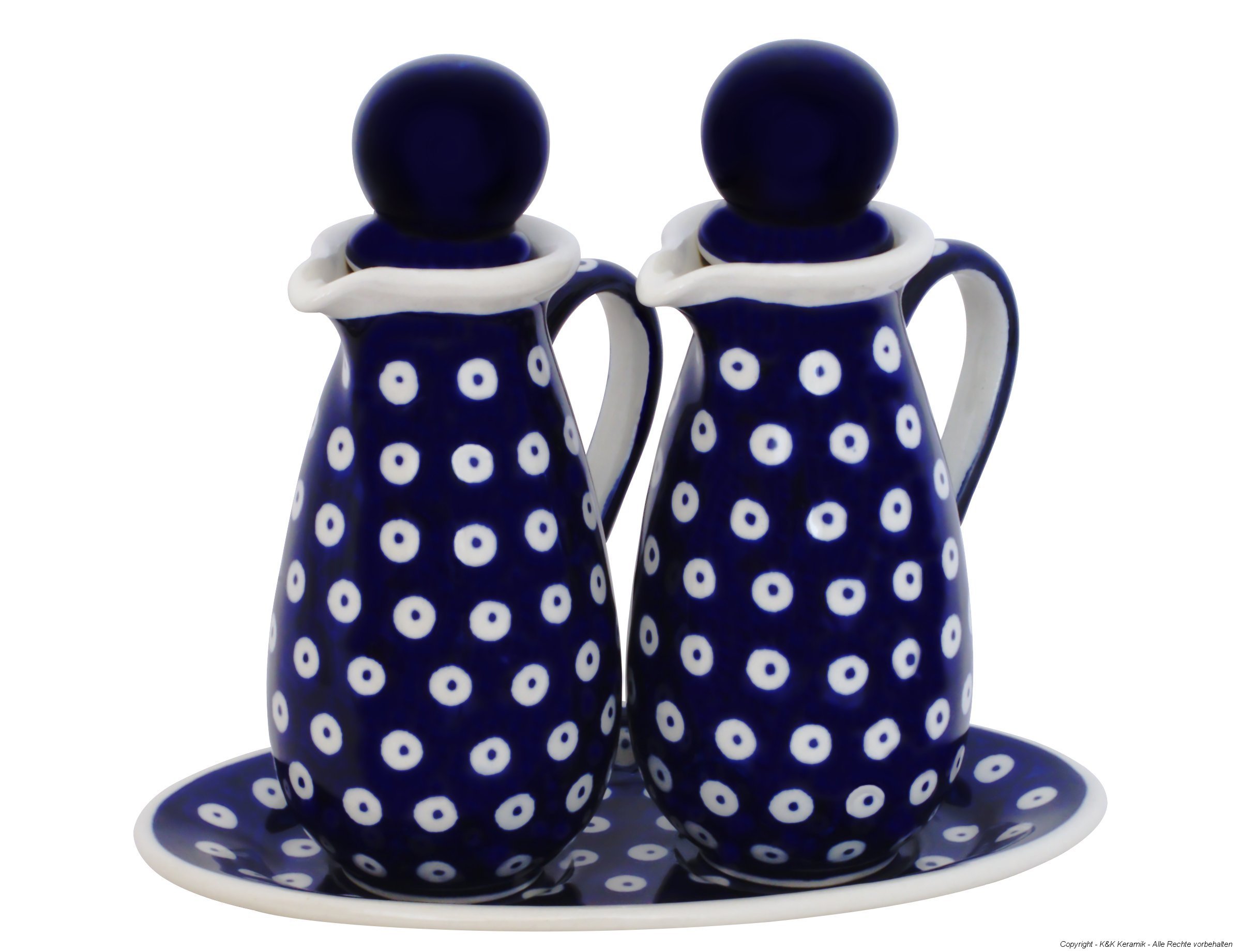 Bunzlauer Keramik Polish Pottery Boleslawiec Salad Oil & Vinegar Set in TADPOLE Pattern