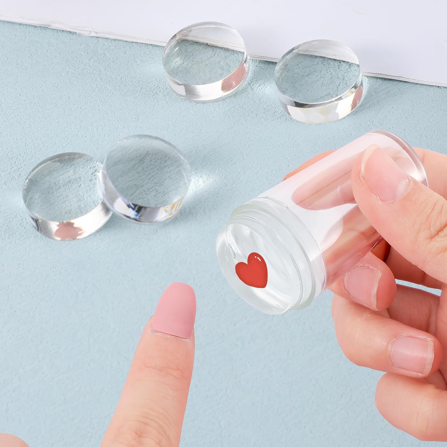 10 Pcs 2.8CM Clear Jelly Silicone Nail Art Stamper Head French Tip Transparent Stamping Transfer Templates Tools Polish Nail Stamp Removable Silicone Nails DIY French Manicure Decor