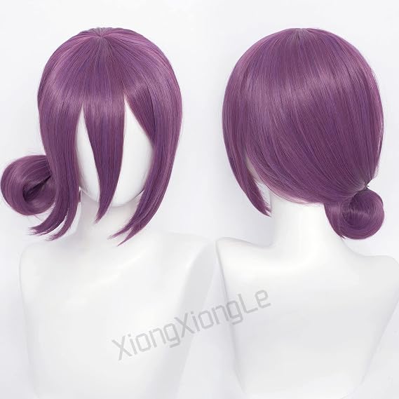 XiongXiongLe Man Reze Purple Ponytail Cosplay Wig Anime Chainsaw Heat Resistant Synthetic Fiber Women's Costume Hair Cap Included Wig Party Halloween