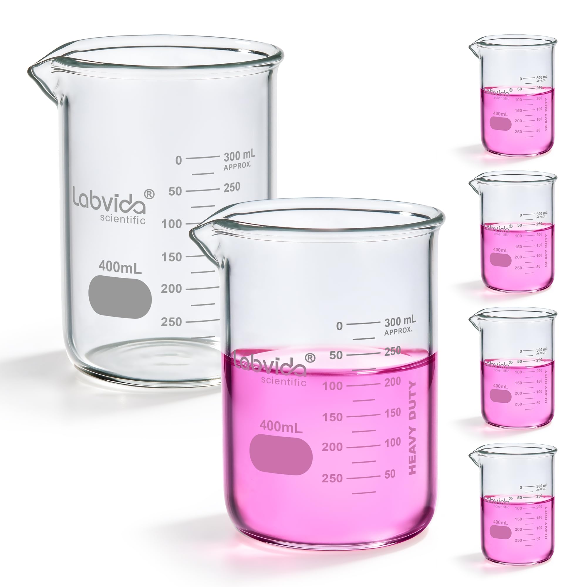 6pcs de Vol. 400ml Griffin de forma baja vasos de vidrio con graduación impresa, 3.3 borosilicato, LVA029