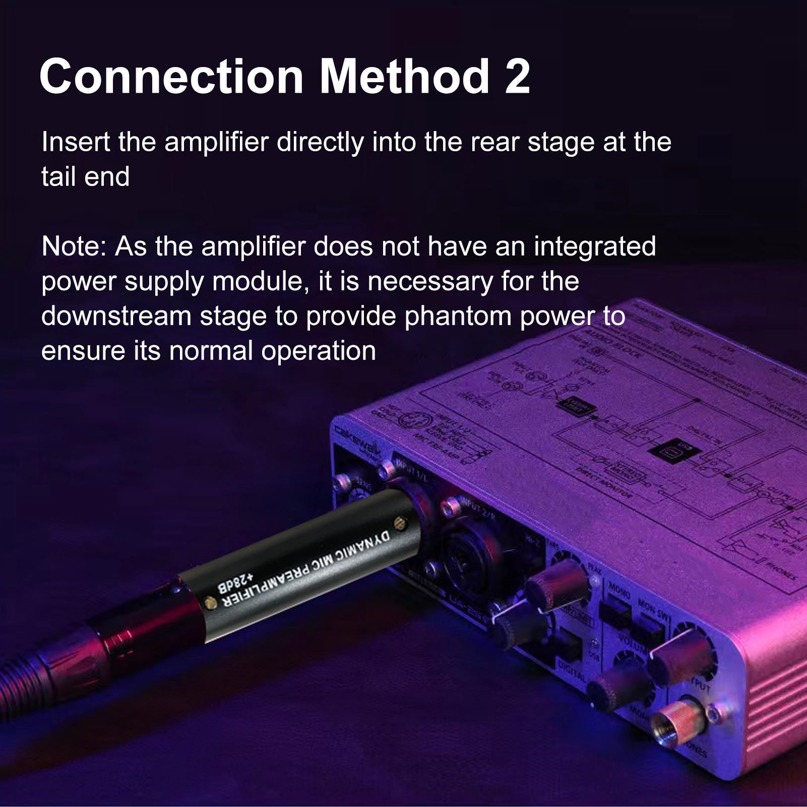 Preamplificador de micrófono en línea, amplificador de micrófono portátil para micrófonos dinámicos, hasta +28dB, ganancia de preamplificador de micrófono para estudio, podcasts