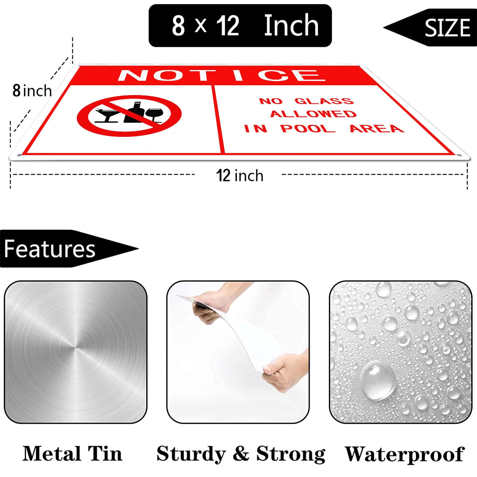 No Glass Allowed in Pool Area Sign Pool Sign Rust Free Aluminum Fade Resistant