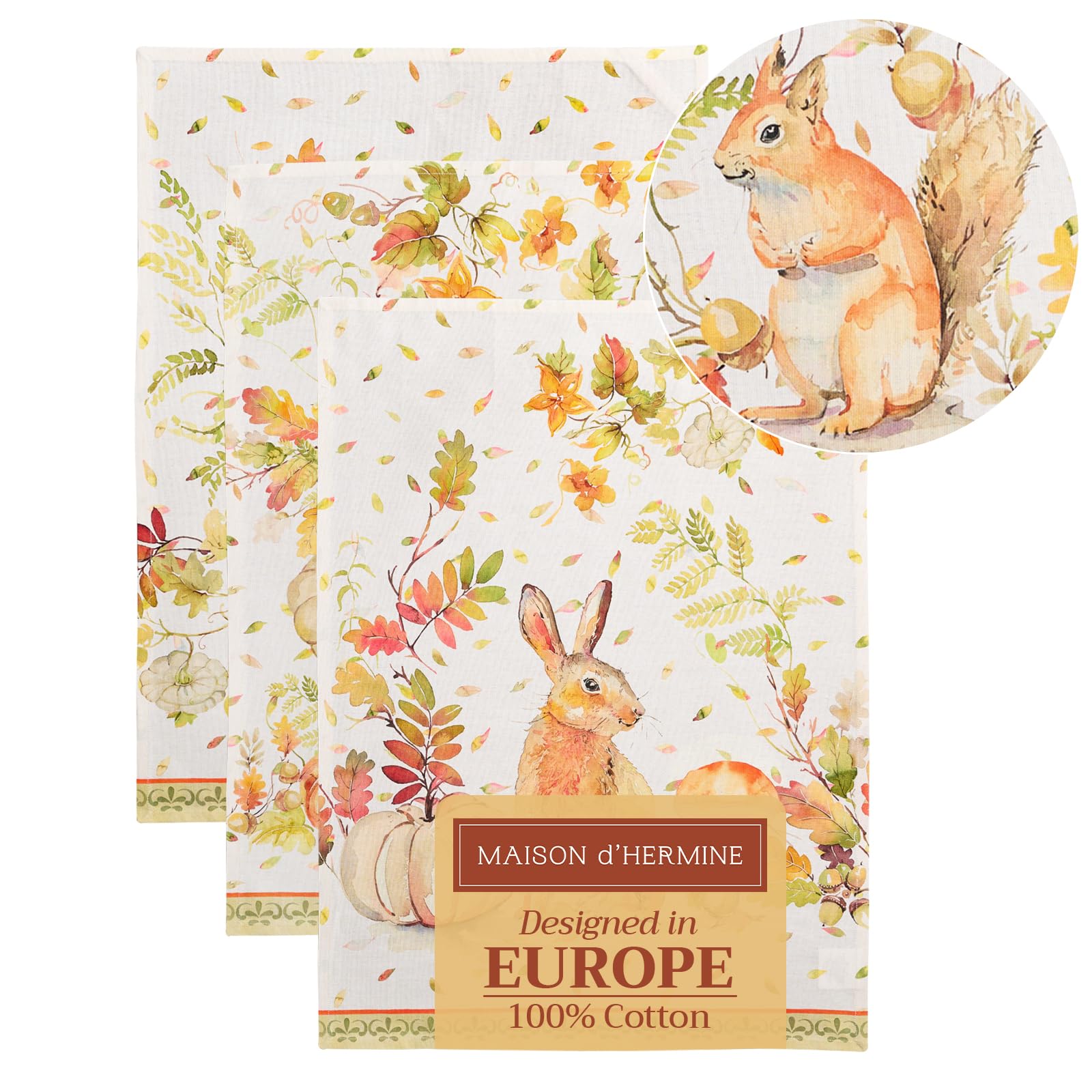 Maison D' Hermine Orange (Subtle) Or Neutral With Orange Accents Kitchen Towels Set Of 3 100% Cotton 70 Cm X 50 Cm Reusable Cloth Tea Dish Towels Absorbent With Hanging Loop For Kitchen Dining Christmas Decorations (Pumpkin Passion)