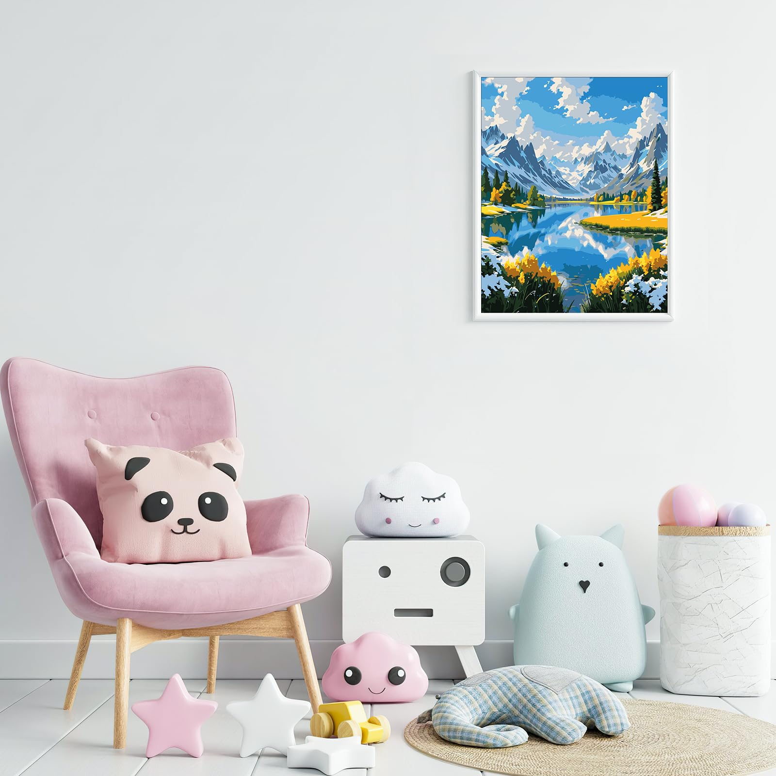 EFOTIML Kit di pittura a numeri per adulti principianti e bambini età 8-12, 1 pezzo 16 x 20 Canvas per Kit di pittura per adulti in scatola colorata (senza cornice) - Montagne di neve Laghi