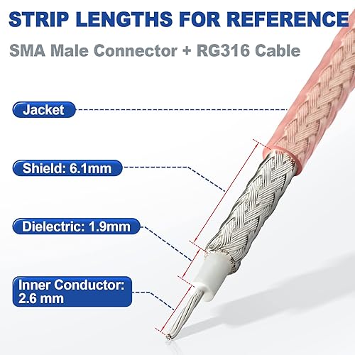 Miniatura 6 de Eightwood 10 conectores RF macho SMA con engarzado chapado en oro para cable RG316 RG174