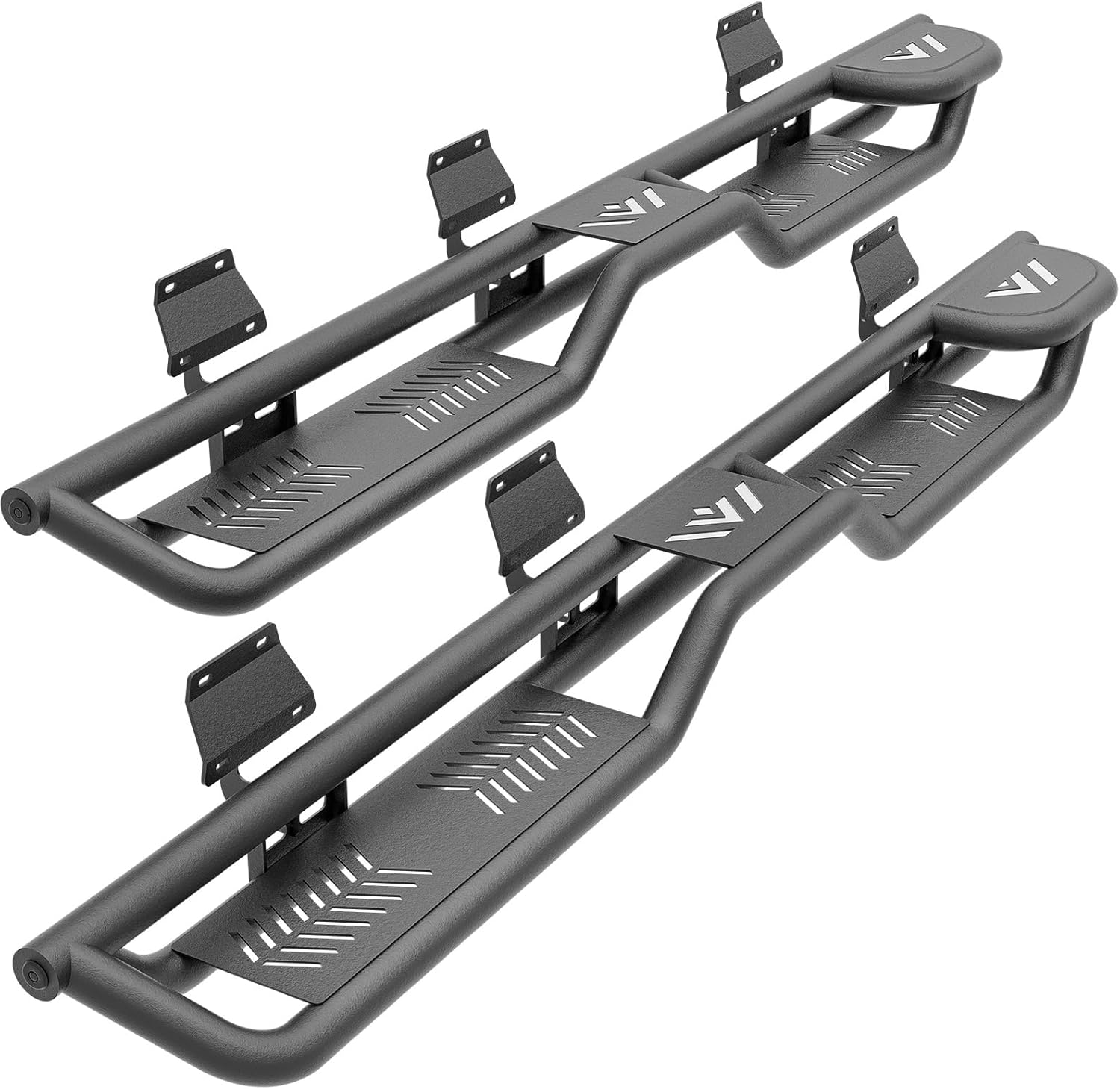 Two Raised Steps, SuperCrew Cab Running Boards Compatible with 2015-2025 Ford F150 & 2017-2025 Ford F250 F350 Super Duty Crew Cab Side Step Bolt-on Nerf Bar, Heavy-Duty Steel Side Bars