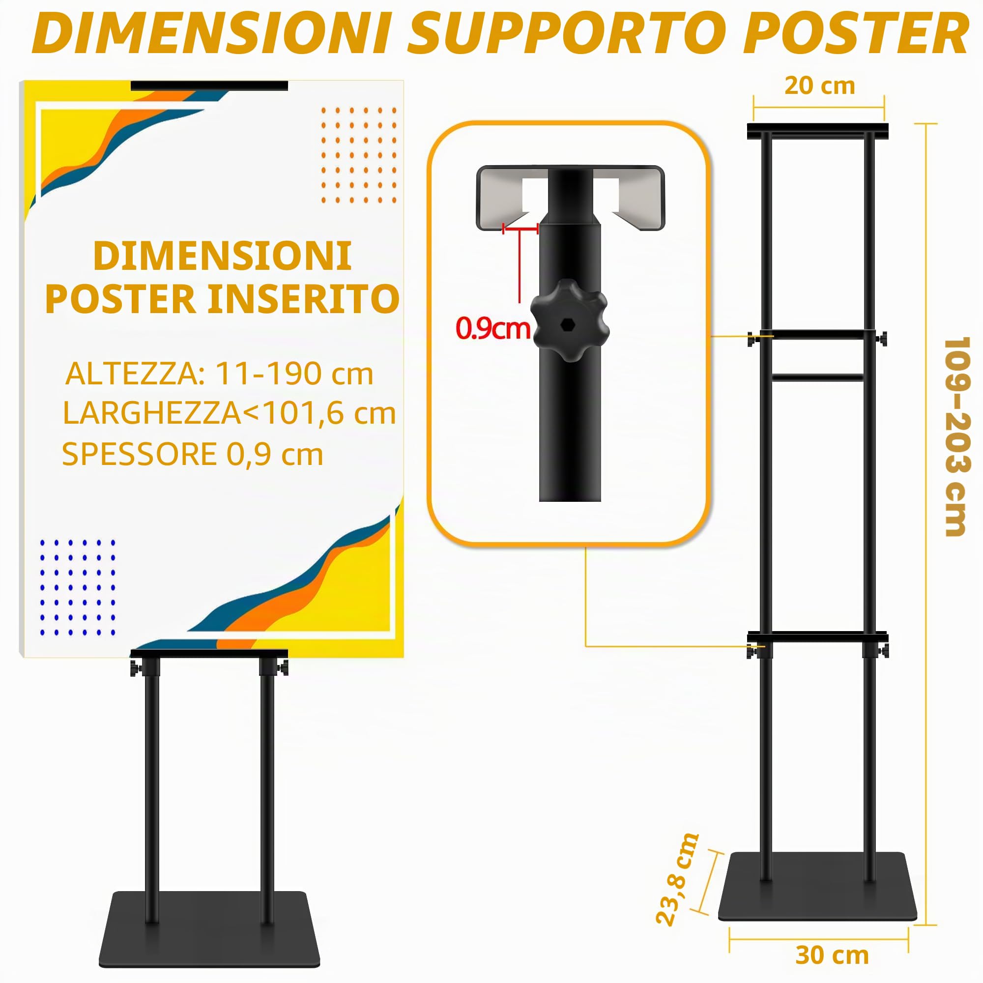 2 Pack Supporto per Poster KT Board Doppia Faccia, Supporto per Espositore Regolabile, Altezza del Supporto Pubblicitario in Metallo Fino a 78 Pollici (Nero)