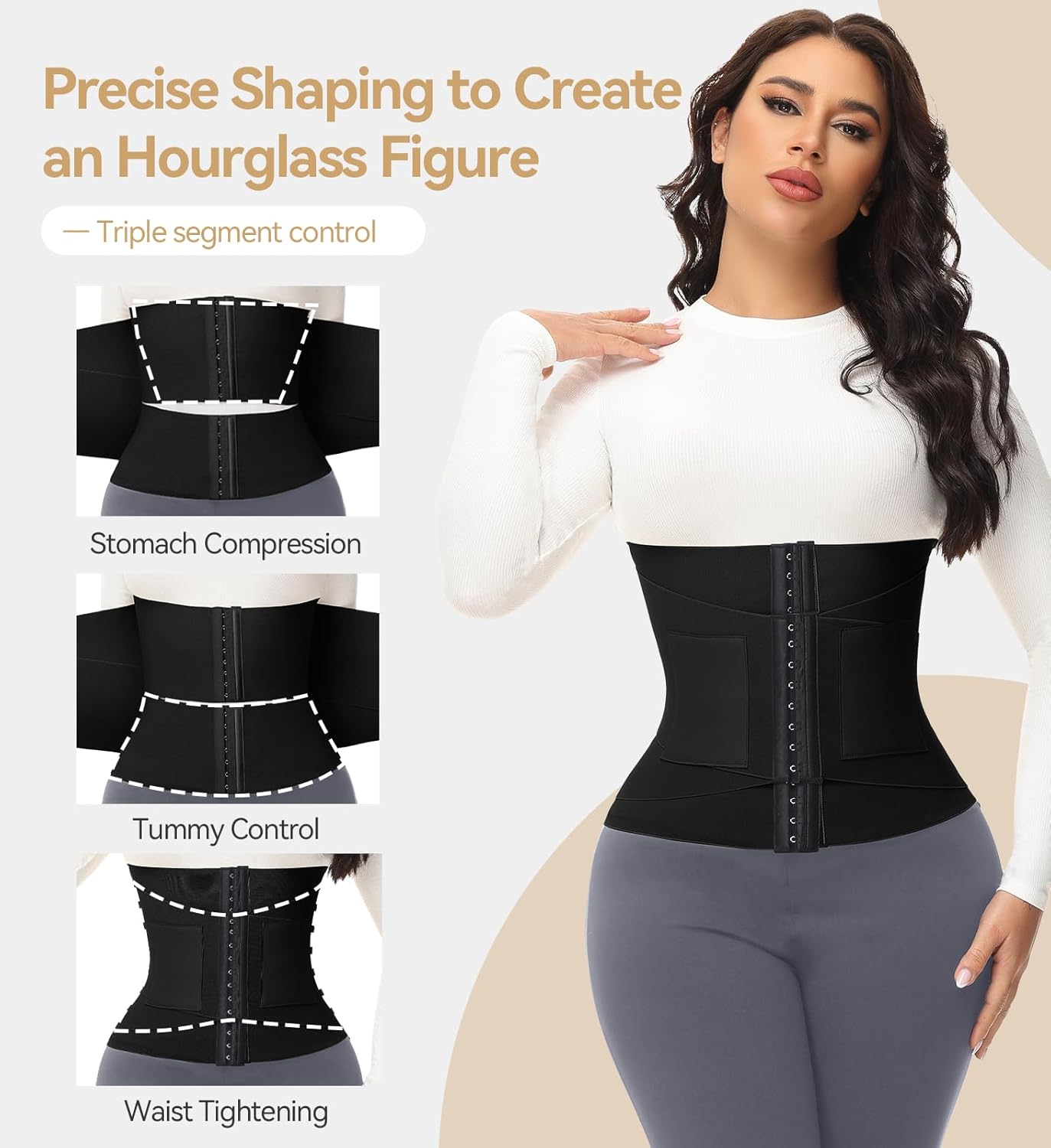 SHAPSHE Waist Trainer For Women Tummy Control Workout Waist Cincher Segmented Triple Wrap Belt Postpartum Girdle with Hooks - Image 2