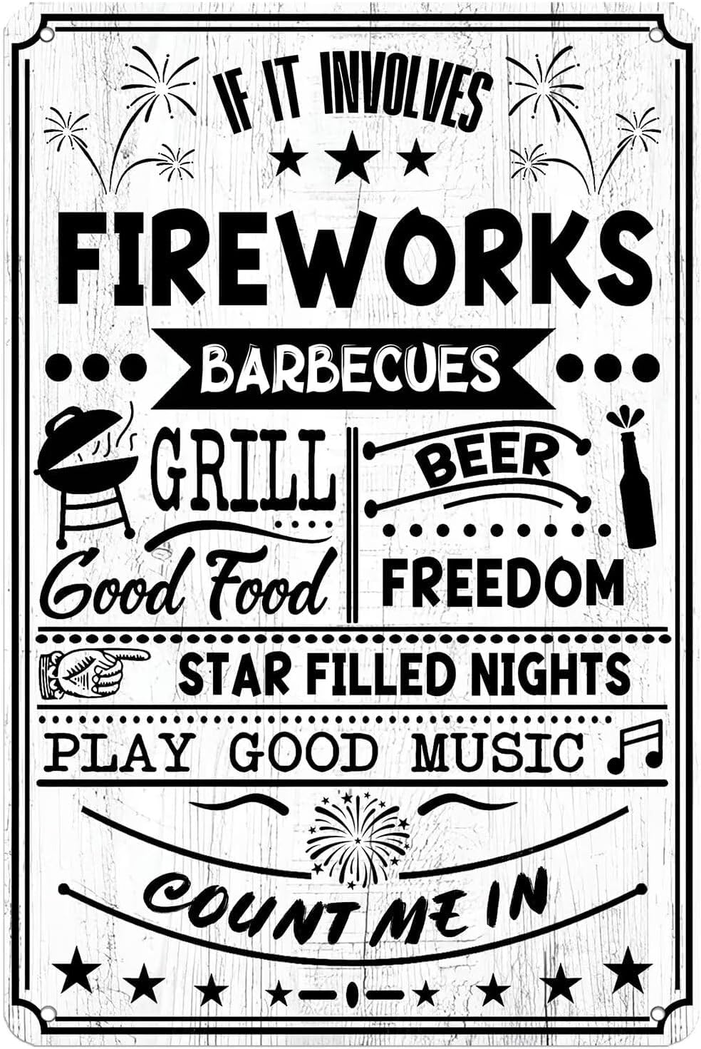 SMAZDFXX Independence Day Metal Tin Sign Vintage Home Wall Decor For Man Cave Bar Restaurant Garage Accessories Poster Barbecue BBQ Season Signs 12"x16"