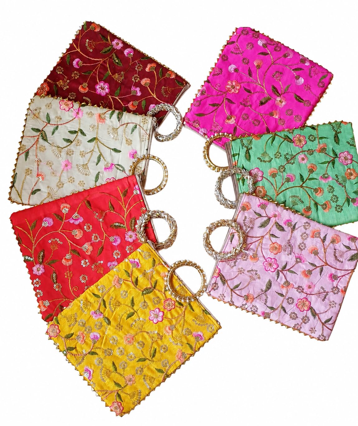 Combo of 6 Embroidered Potli Bags for Women | Floral Sequin Work Clutch Pouches with Handle Ring & Chain | Ethnic Wedding, Party, Festive & Bridal Handbags | Multicolor Collection-image-10