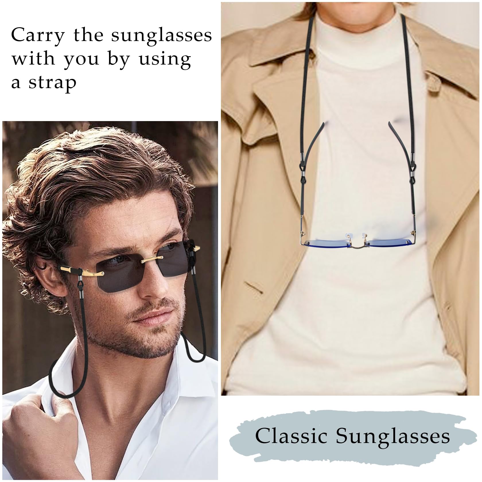 Gafas de Sol Sin Montura Rectangulares, Retro Vintage Lentes Cuadrados, Protección UV, Cuadradas de Moda para Mujer Hombre, Gafa Lente Tintadas