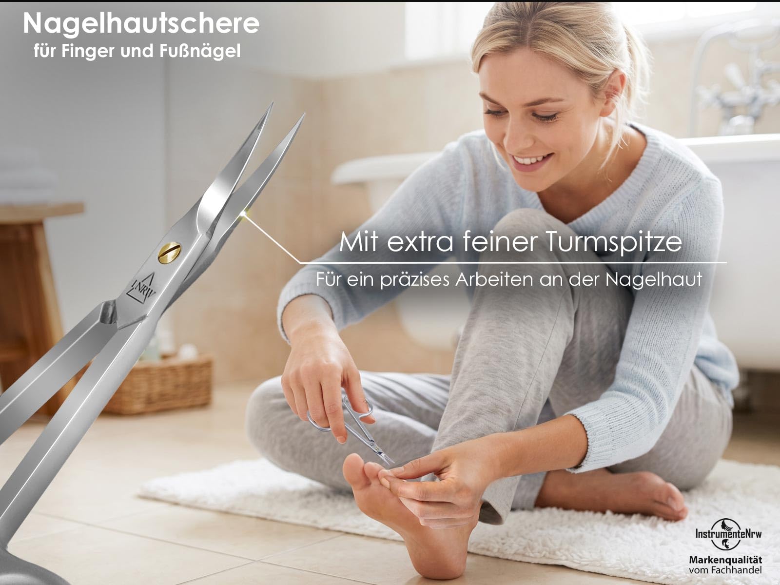 Nagelhautschere extra fein und scharf mit gebogener feiner Schnittfläche zum präzisen Kürzen von Nagelhautresten 8,5 cm Aus rostfreiem Edelstahl