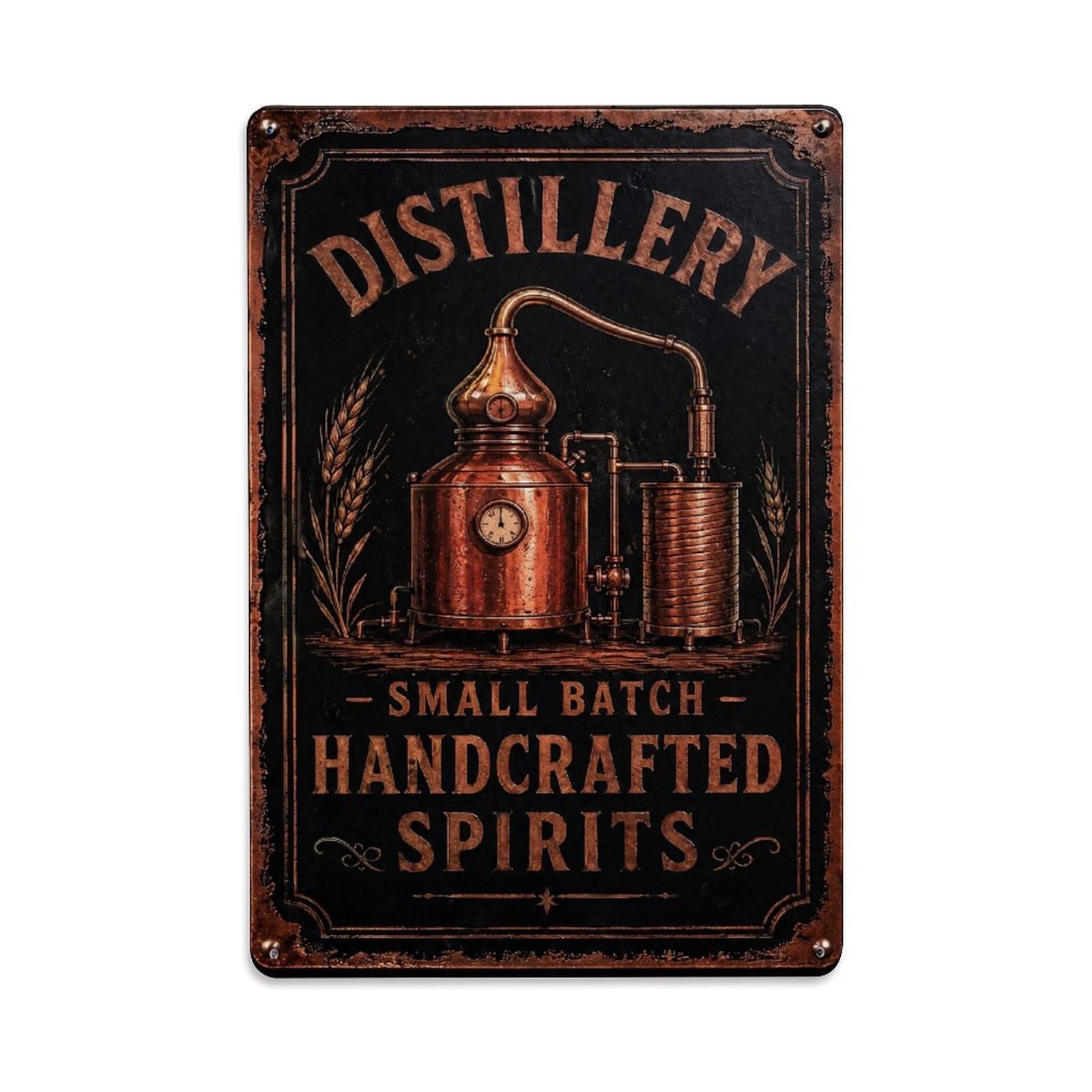 Jdfenggu Vintage Distillery Small Batch Handcrafted Spirits Copper Still Retro Metal Tin Sign, Decor Art Poster For Bar, Home, Man Cave, Kitchen, Laundry Room Gift 8X12inch
