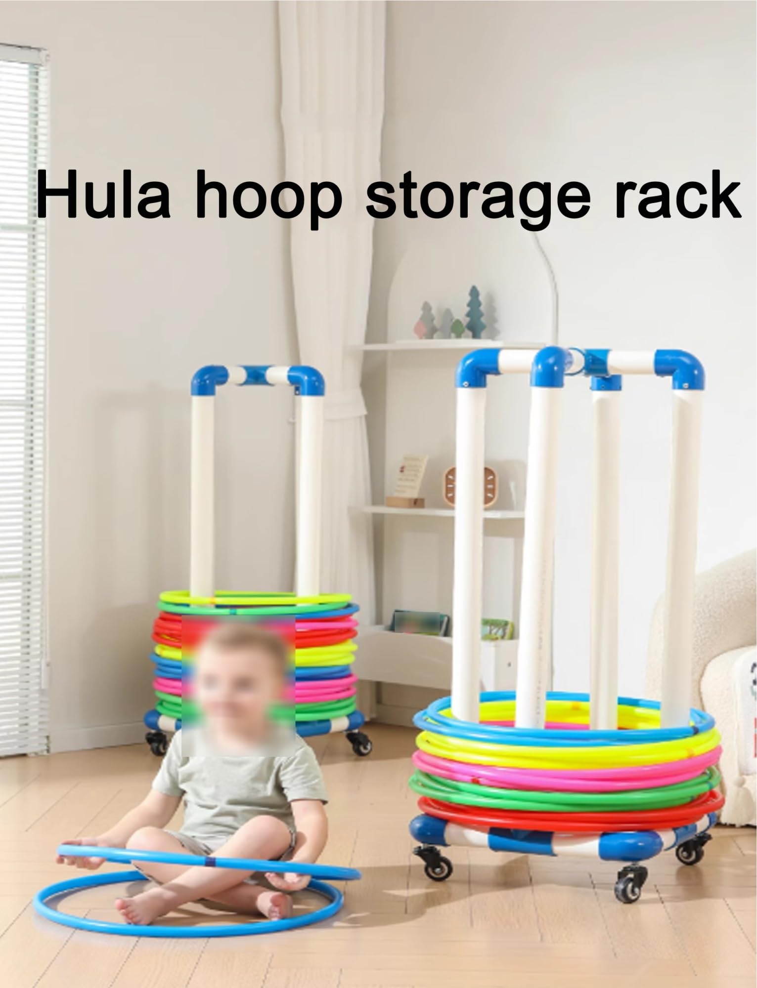 Tragbares Hula Hoop Aufbewahrungsregal mit Rollen für Fitnessstudio und Büro, platzsparender Displaywagen
