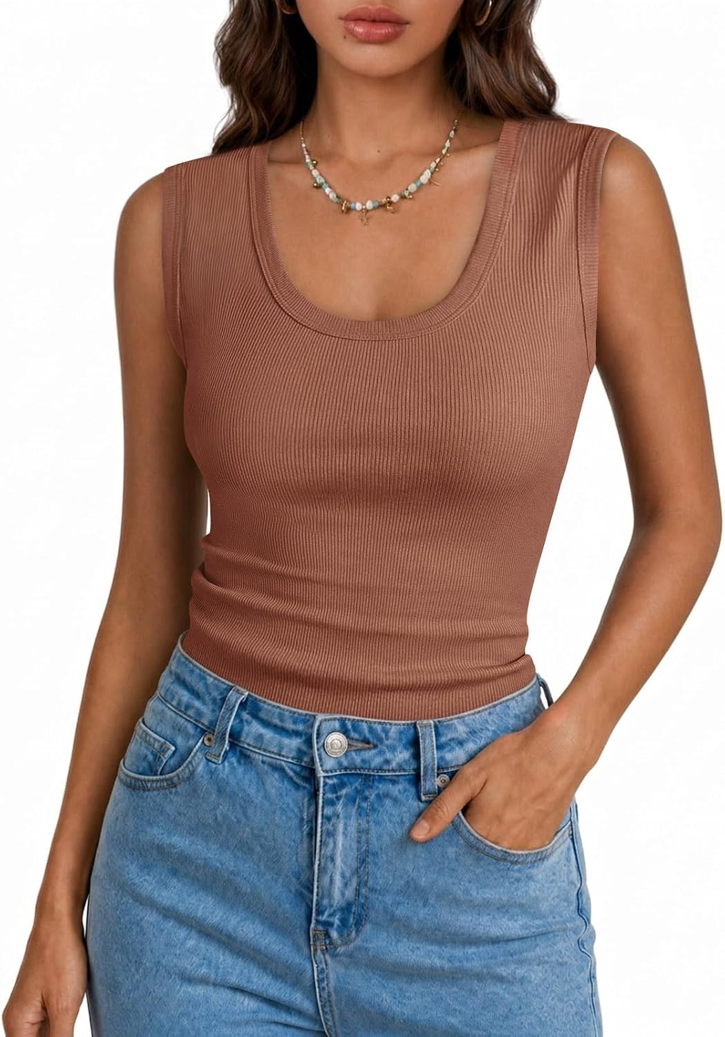 Yousify Womens Tank Tops Ribbed Scoop Neck Summer Sleeveless Top Fitted Basic Tee Shirts Slim Tanks Casual Clothes 2026