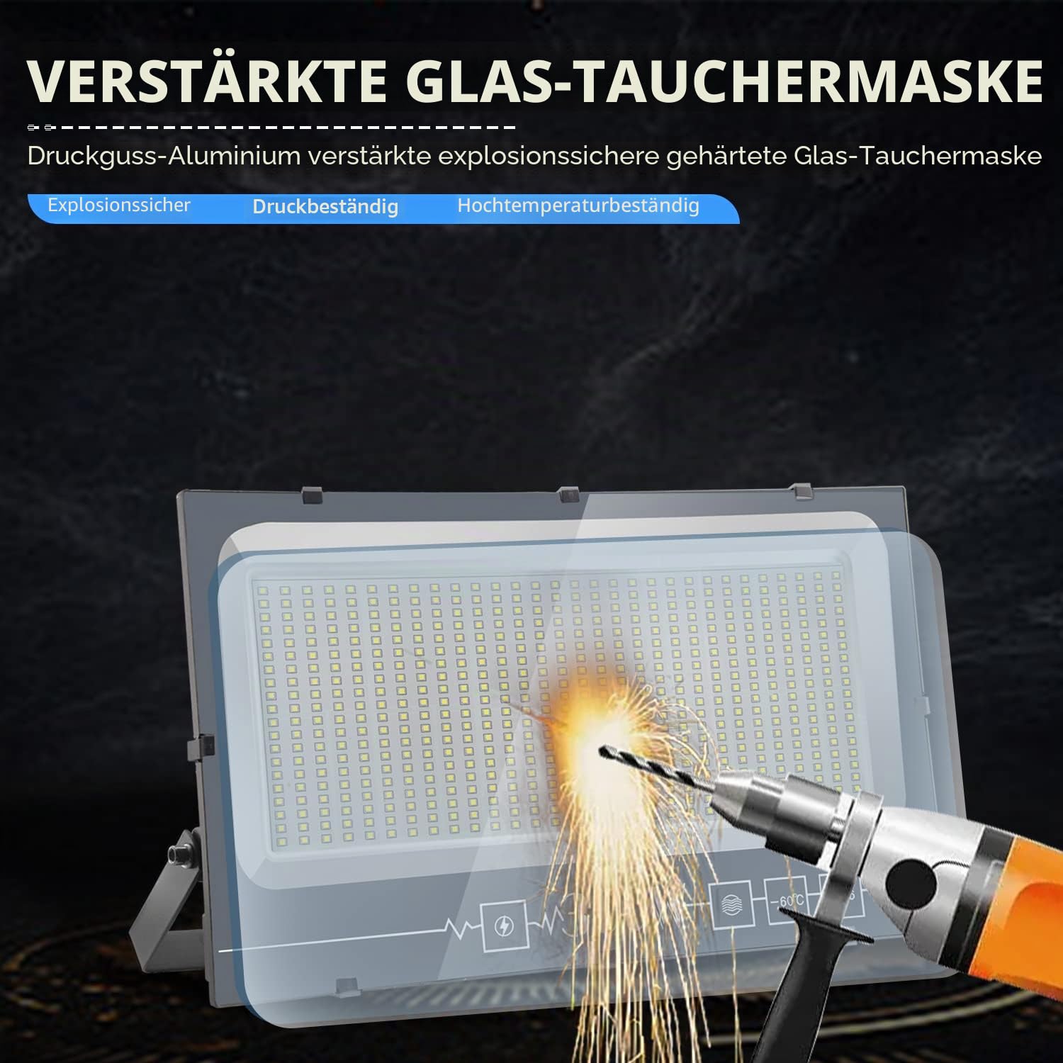 600W LED Strahler Außen 3000K Warmweiß 1 Stück | 60000LM Scheinwerfer, IP66 Wasserdicht Fluter, Aussenstrahler Für Hinterhof, Garten, Werkstatt