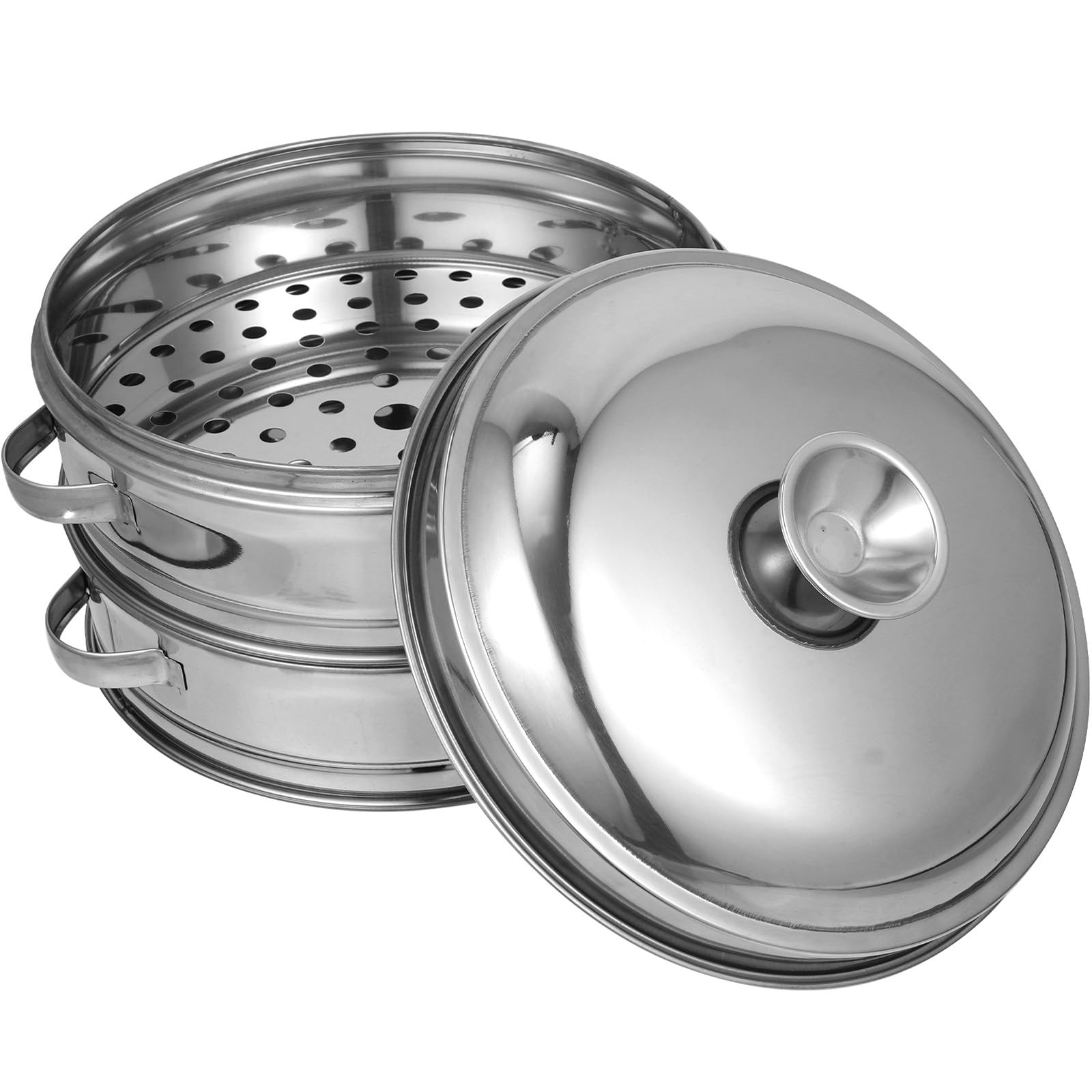 Panier Vapeur Inoxidable 20 Cm avec Poignées Lot 2 Paniers Vapeur pour Légumes et Petits Pains 1 Couvercle Compatible Autocuiseur Accessoire la Cuisine Alimentaire Pratique