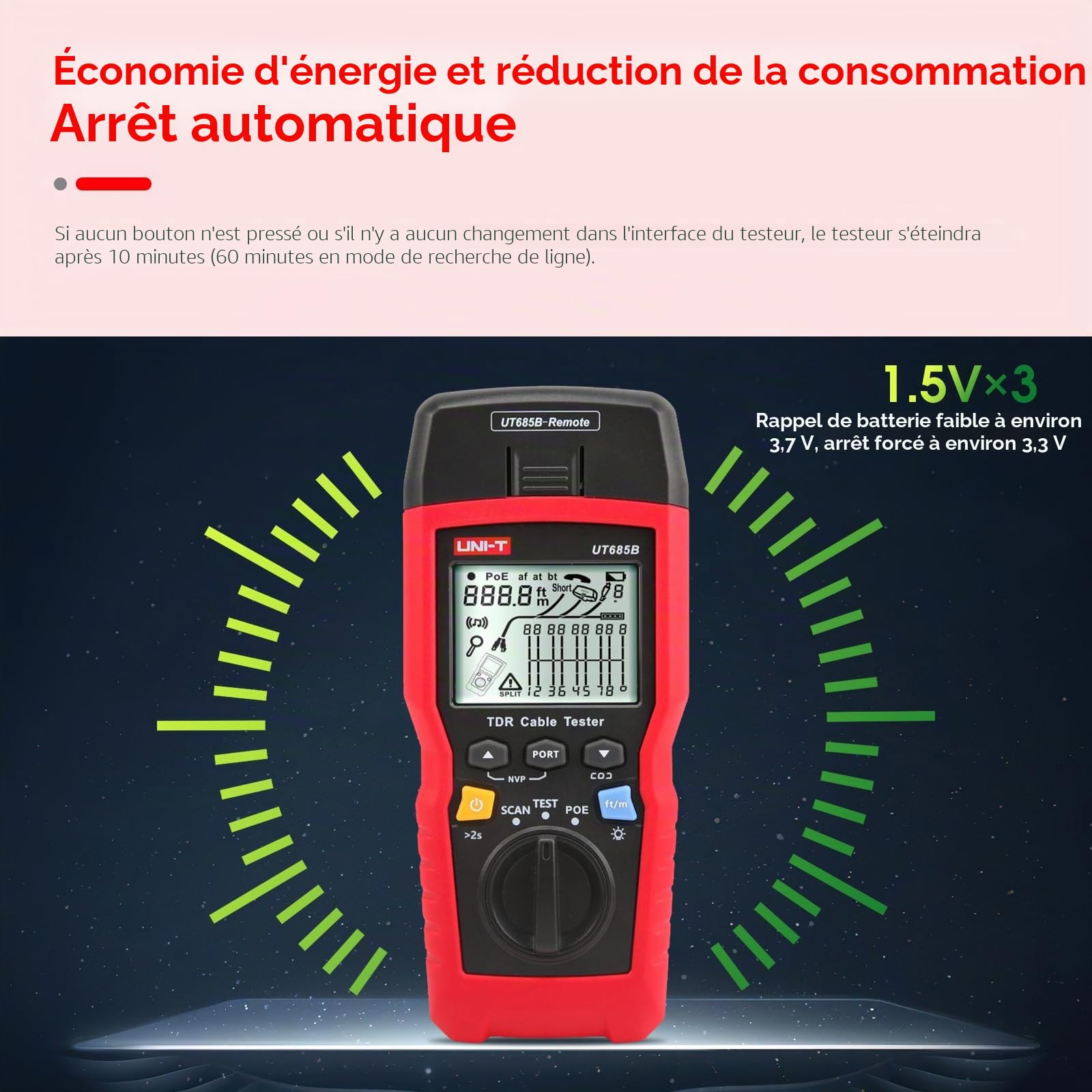 UNI-T Testeur de câble réseau, UT685B KIT TDR, détecteur de traqueur de fil de câble Ethernet, testeur LAN RJ11 RJ45 testeur d'outils réseau