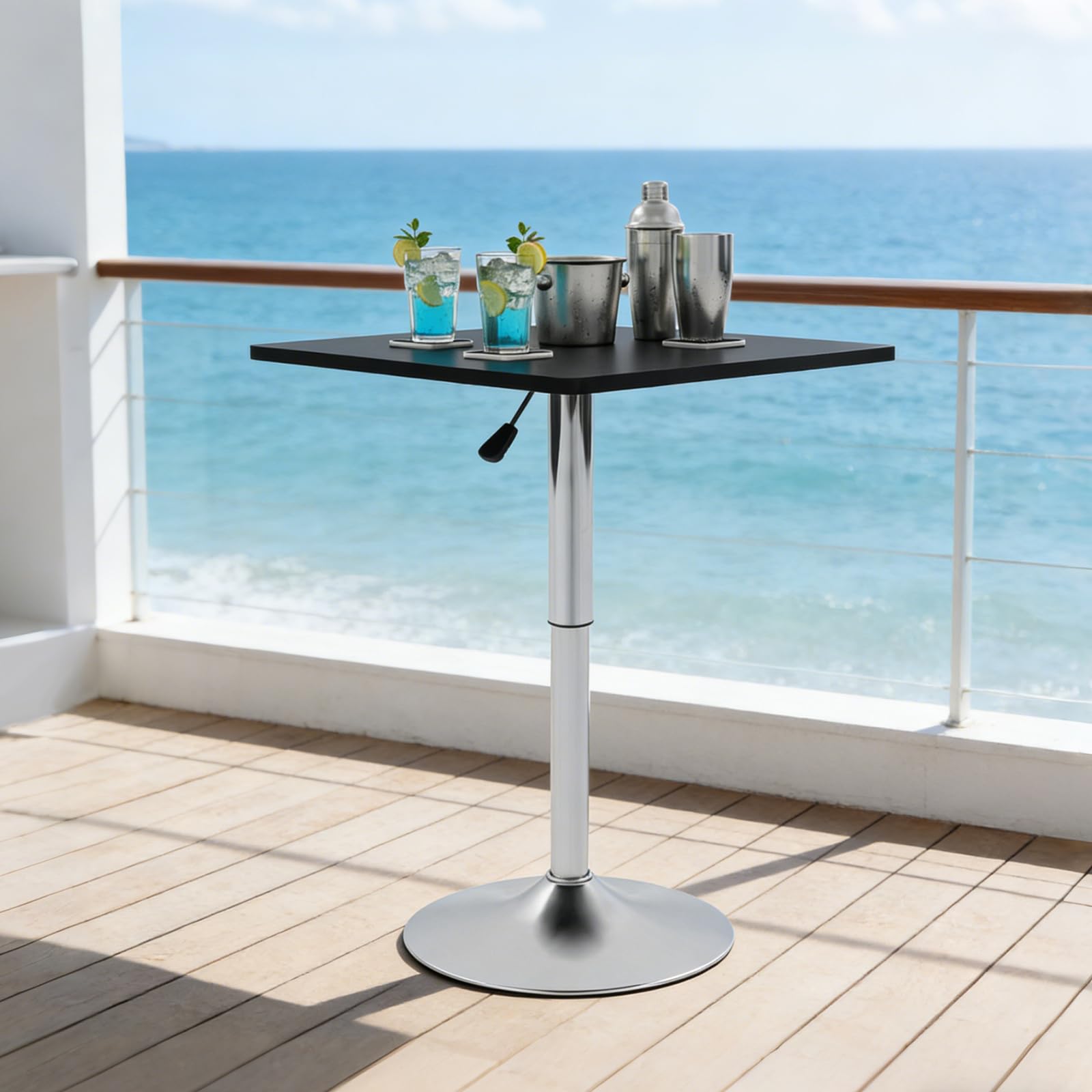 Bar Mesa alta, mesa de bar, mesa alta, cocina, mesa cuadrada, 60 x 60 cm, altura ajustable 67 – 91,5 cm, estructura sólida, pie de metal, para sala de estar, cocina, dormitorio, casa, mesa