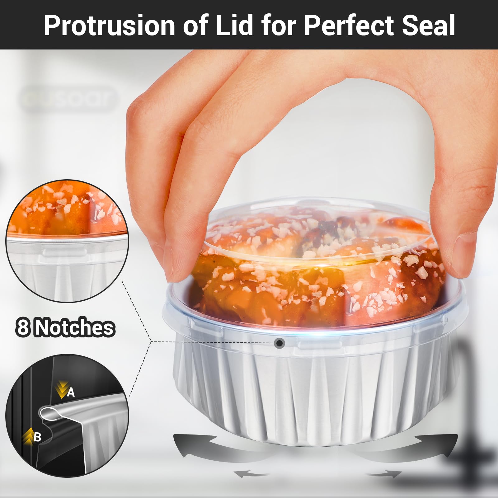 Eusoar - Juego de 100 moldes desechables para magdalenas de 125 ml con tapa, ramequines de crema Brulee, papel de aluminio para hornear, moldes de postre, cajas de cajas
