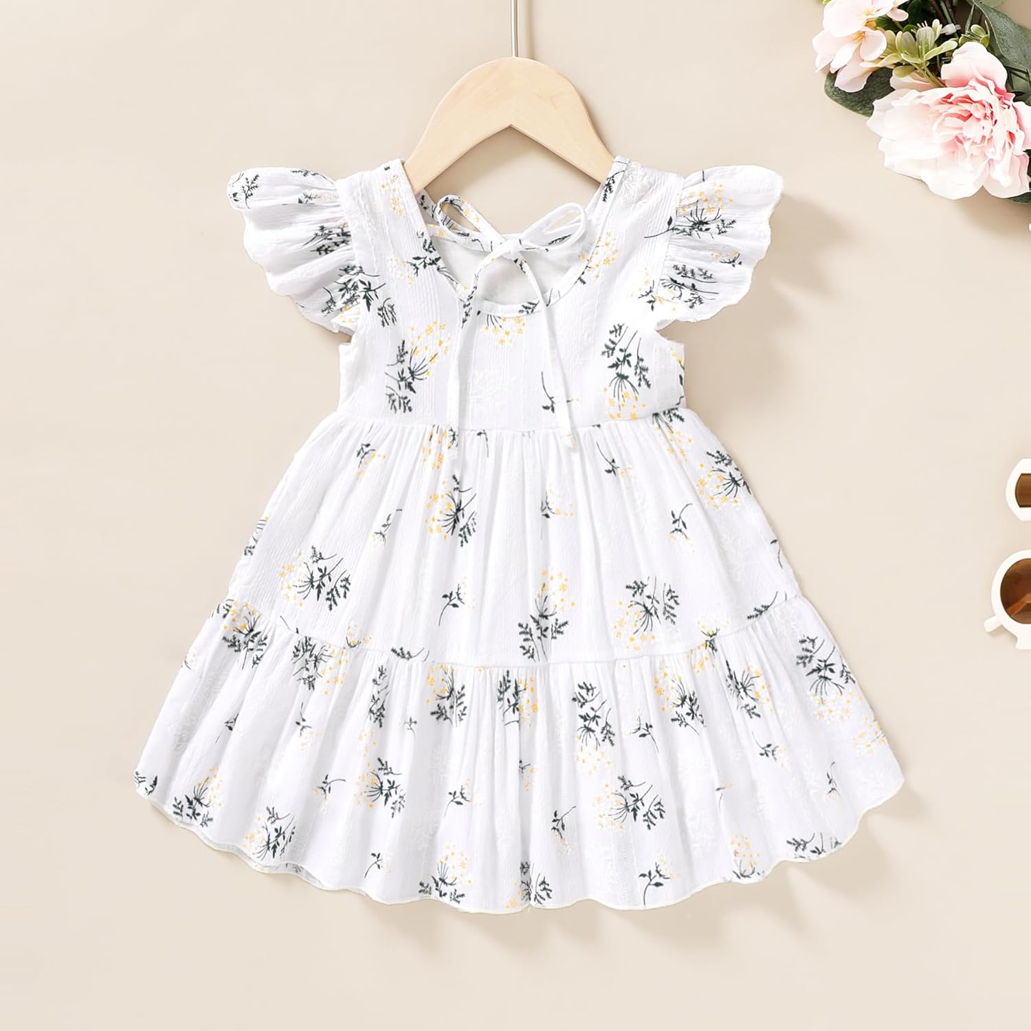 YOUNGER TREE Toddler Baby Girl Boho Dress Linen Ruffle Sleeveless Casual Dress Kids Solid Floral Summer Beach Sundress - Image 4