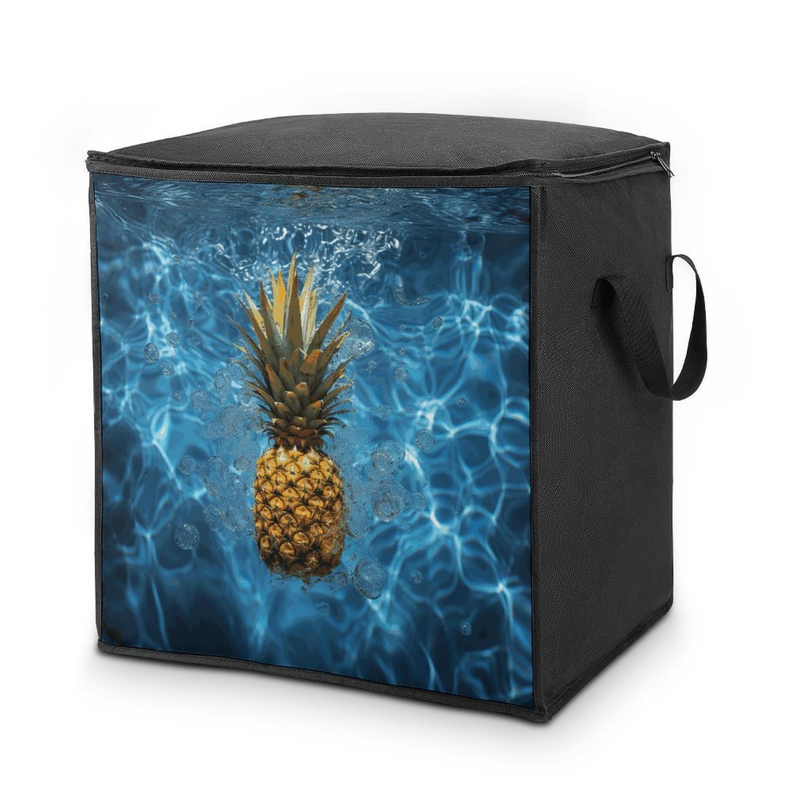 Pineapple in The Pool Storage Bag with Zippers And Handle Extra Large Bedding Comforter Storage Bag Foldable Blanket Storage Bags Fabric Moving Bags for Closet Organizer (70L)
