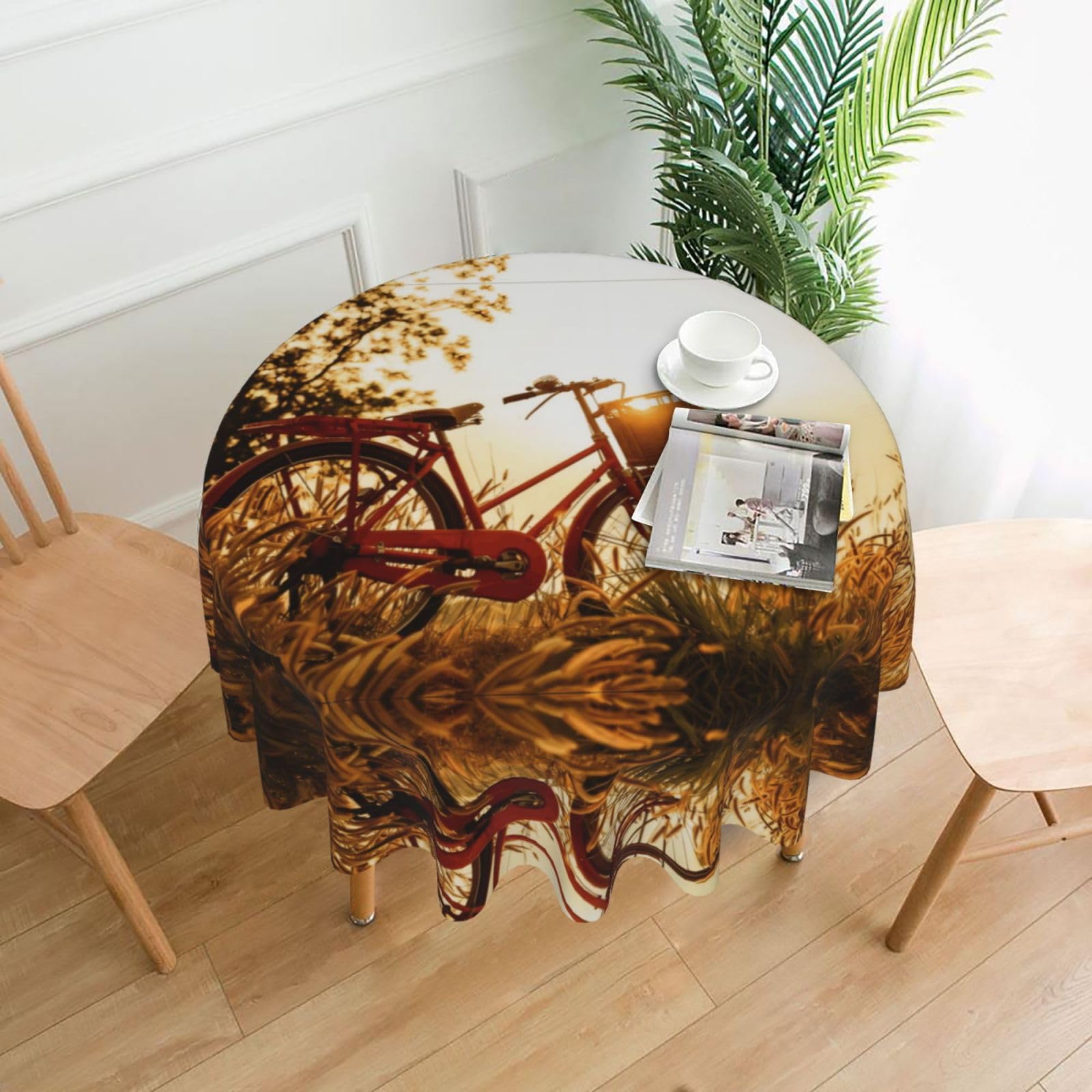 HLSBSSL Sunset Rural View Printed round decorative tablecloth, 60 inches, suitable for various tables in the living room, dining room, coffee table, etc.