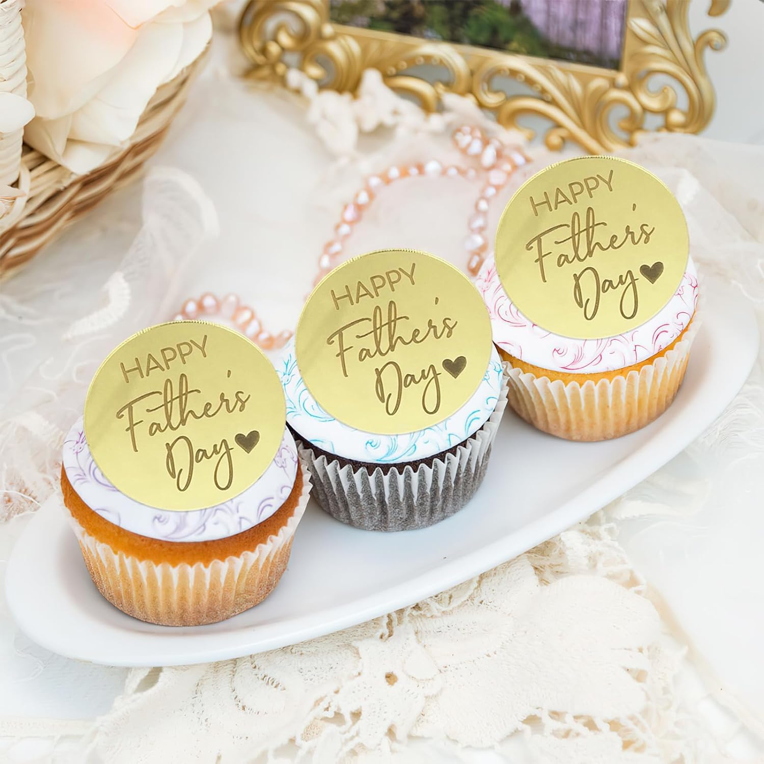 Lot de 12 décorations rondes en acrylique pour cupcakes et gâteaux « Happy Fathers Day », pour la fête des pères, la fête des pères et les desserts