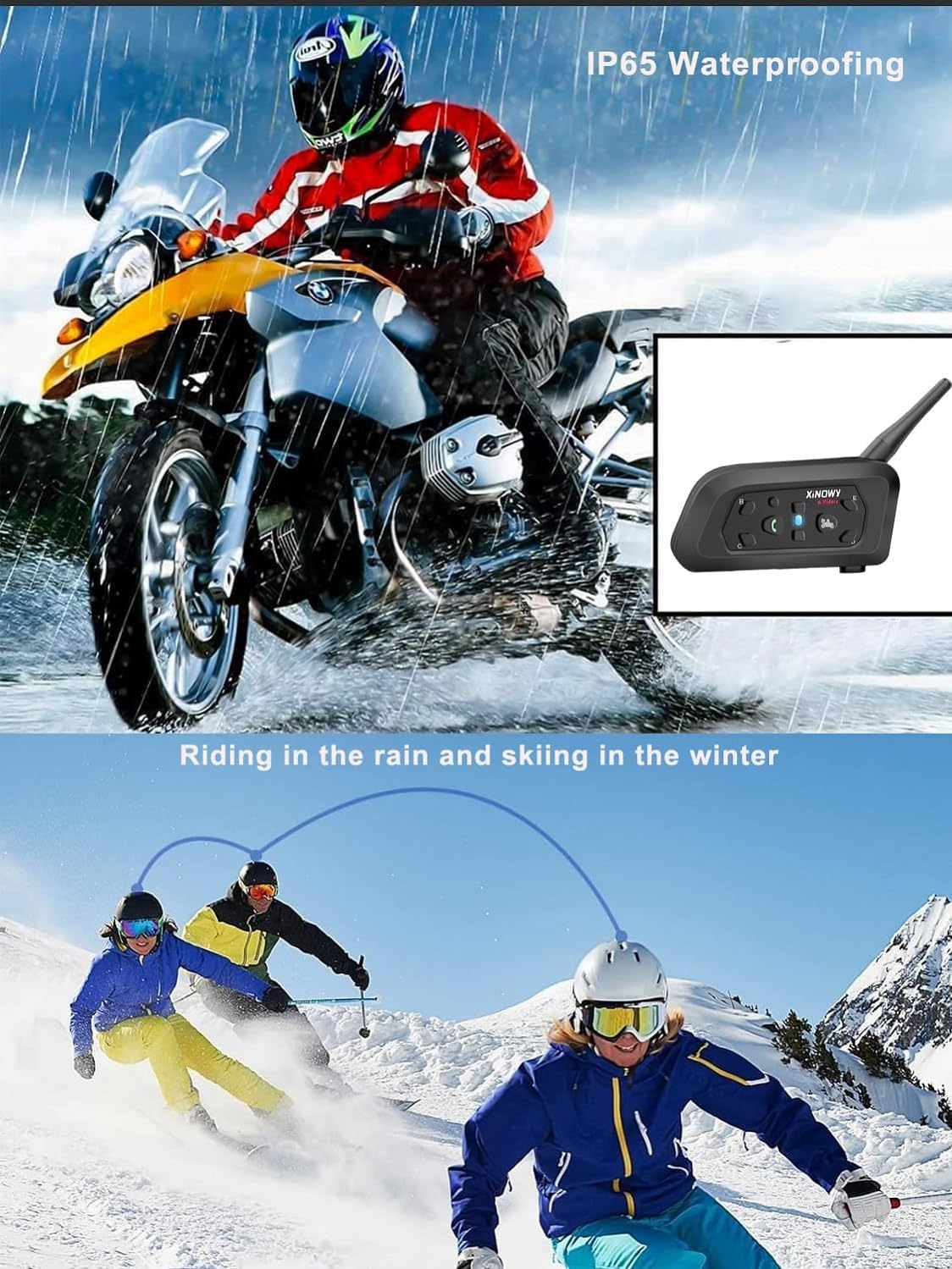 Casco da Moto Intercom V6 Bluetooth Comunicazione Vivavoce per 6 Riders Portata 1200m Qualità audio HD Resistente all'acqua per Moto/Bicicletta/MTB (Pack 2)