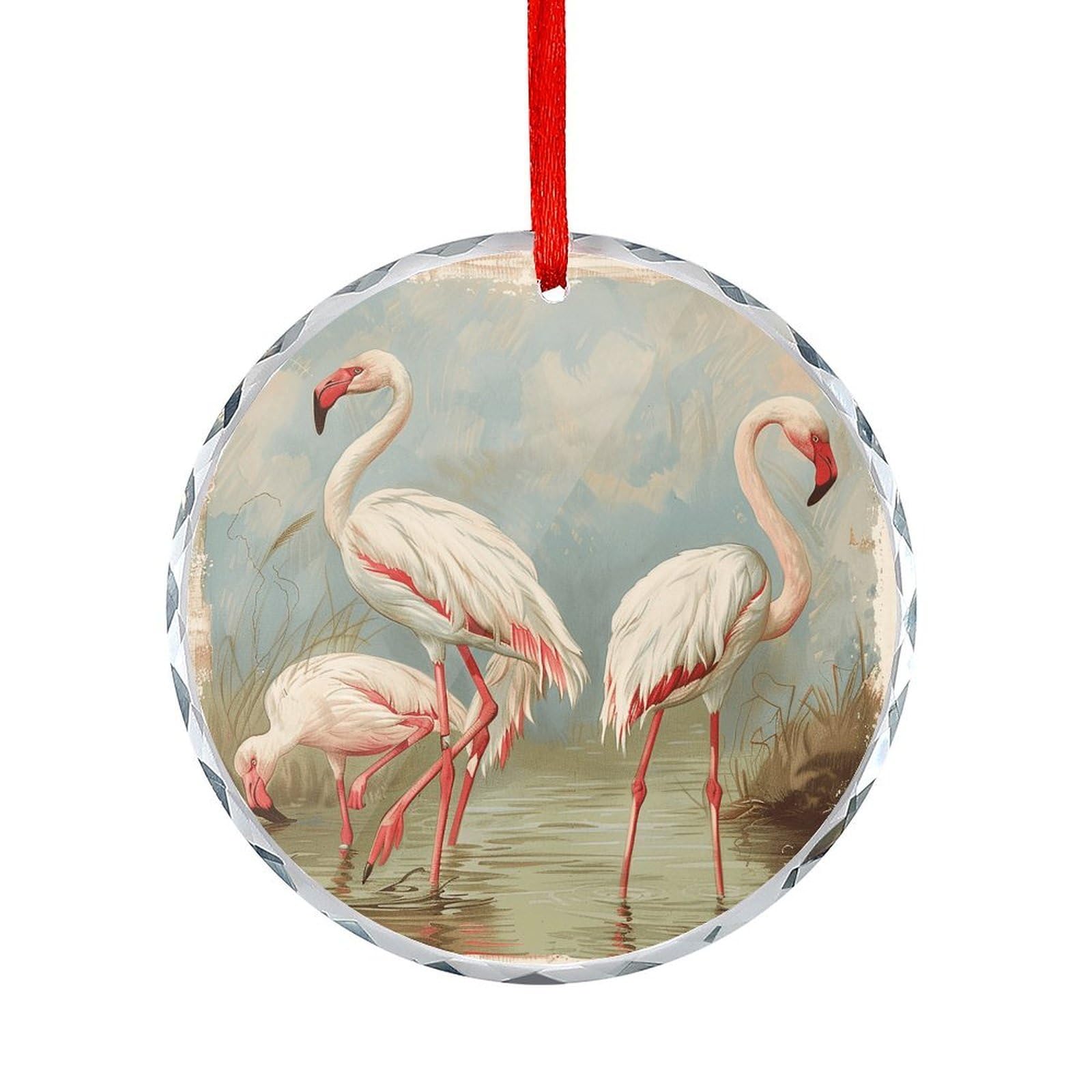 Btcowzrv Style Flamingo In Water Round Ornament Hanging Pendant Decor