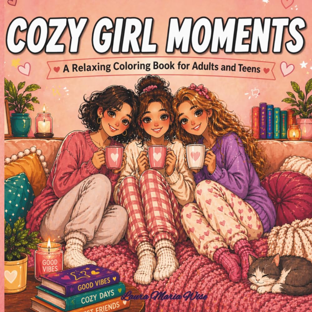Cozy Girl Moments: A Relaxing Coloring Book for Adults and Teens: Stress Relief ,Self-Care and Cozy Lifestyle Scenes