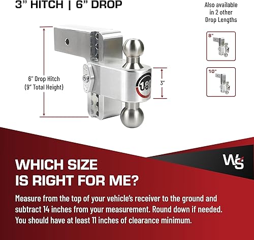 Vista 5 de Weigh Safe Enganche de Remolque de 180 Grados - Enganche de Remolque Ajustable para Remolque - Compatible con Receptores de 3" - Caída de 6", Bolas