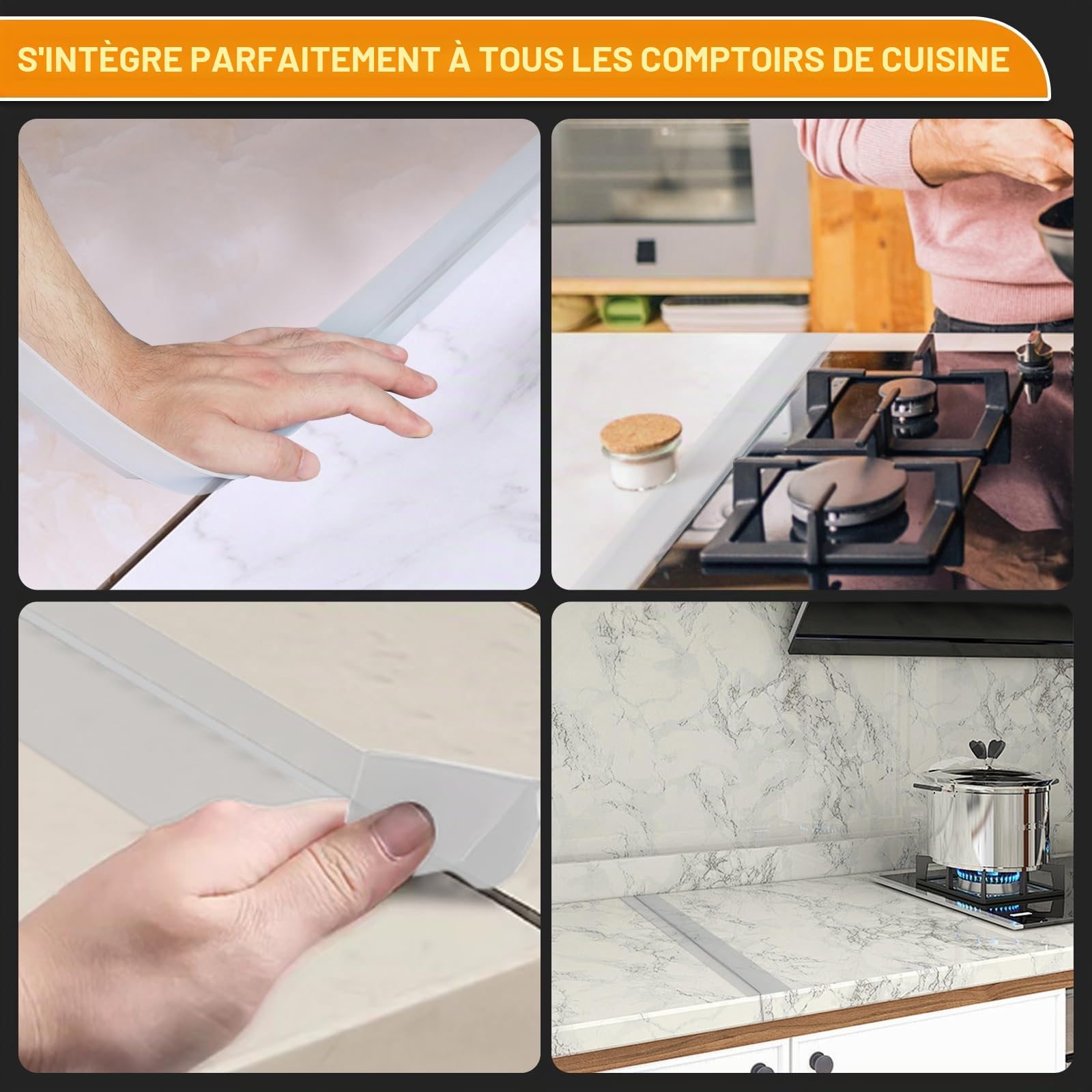 Lot de 2 rails de connexion pour plans de travail de cuisine, plan de travail, joint d'écart, bande de finition, plan de travail de cuisine, bande d'étanchéité (transparent, 63 cm)