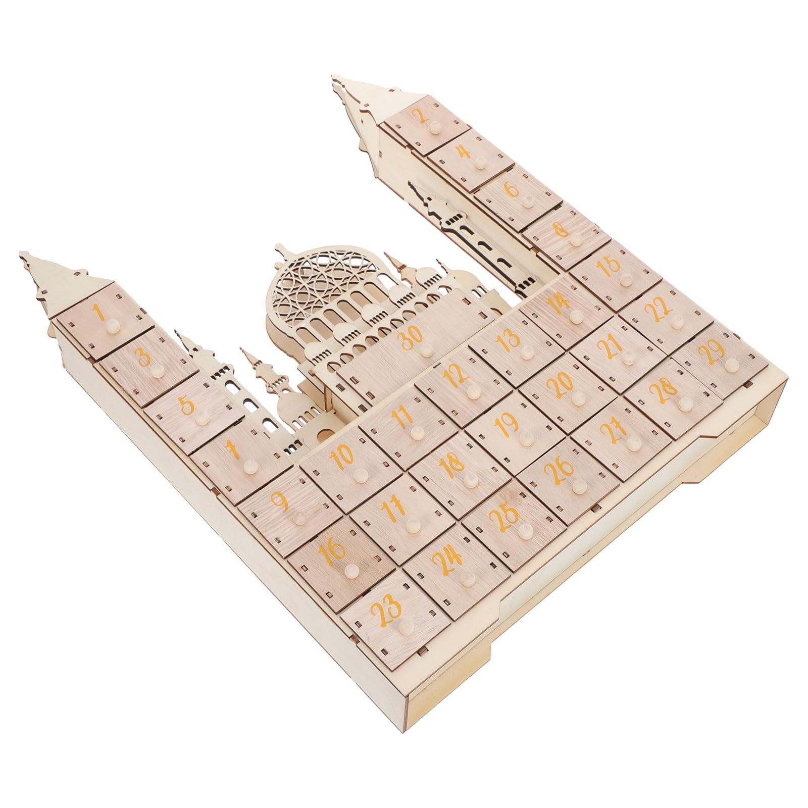 NUOBESTY Calendrier de L'avent en Bois pour Ramadan avec Tiroirs, Design Compact et Décoratif, pour Fête et Décoration de Table