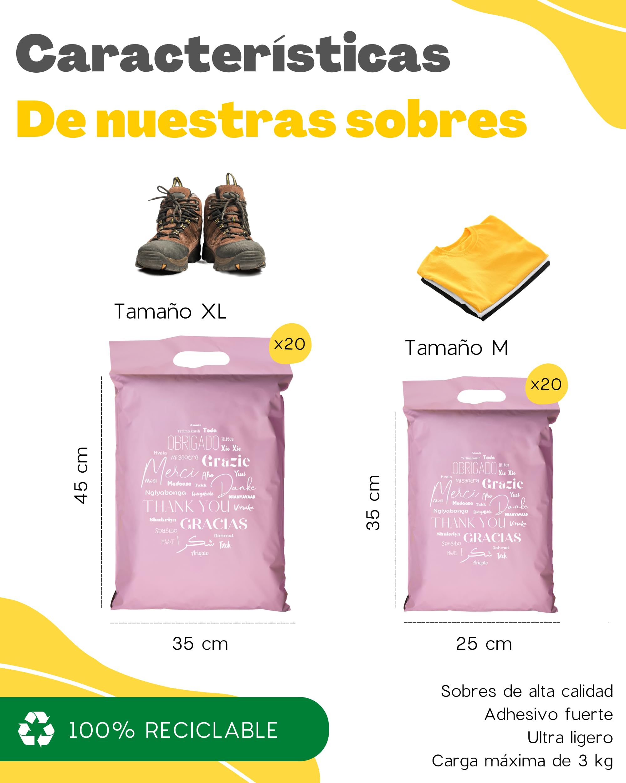 40 sobres para envíos de ropa CON BOLSA PORTADOCUMENTOS - 2 Tamaños M/XL - 100% OPACO/ULTRA-RESISTENTE/IMPERMEABLE - Sobres Plastico con Asa - Bolsas de Envio Paquetes (Rosa, Tamaño M/XL)