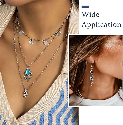 Miniatura 4 de Colgantes de estilo tibetano, dijes de piedra turquesa sintética para collar, pulsera, joyería, fabricación de artesanías, Metal, No es una piedra