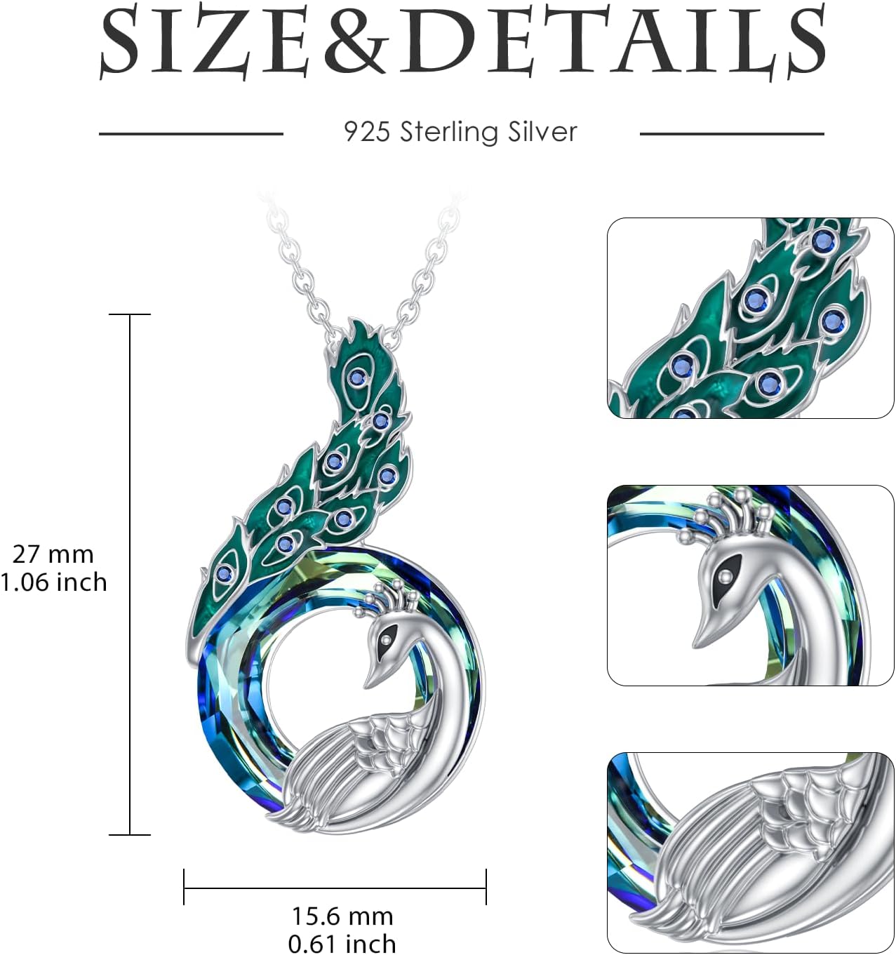 LONAGO Peacock Moon Crystal Necklace 925 Sterling Silver Crescent Half Moon Cremation Urn Ashes Pendant Peafowl Lover Jewelry Gifts for Women - Image 5