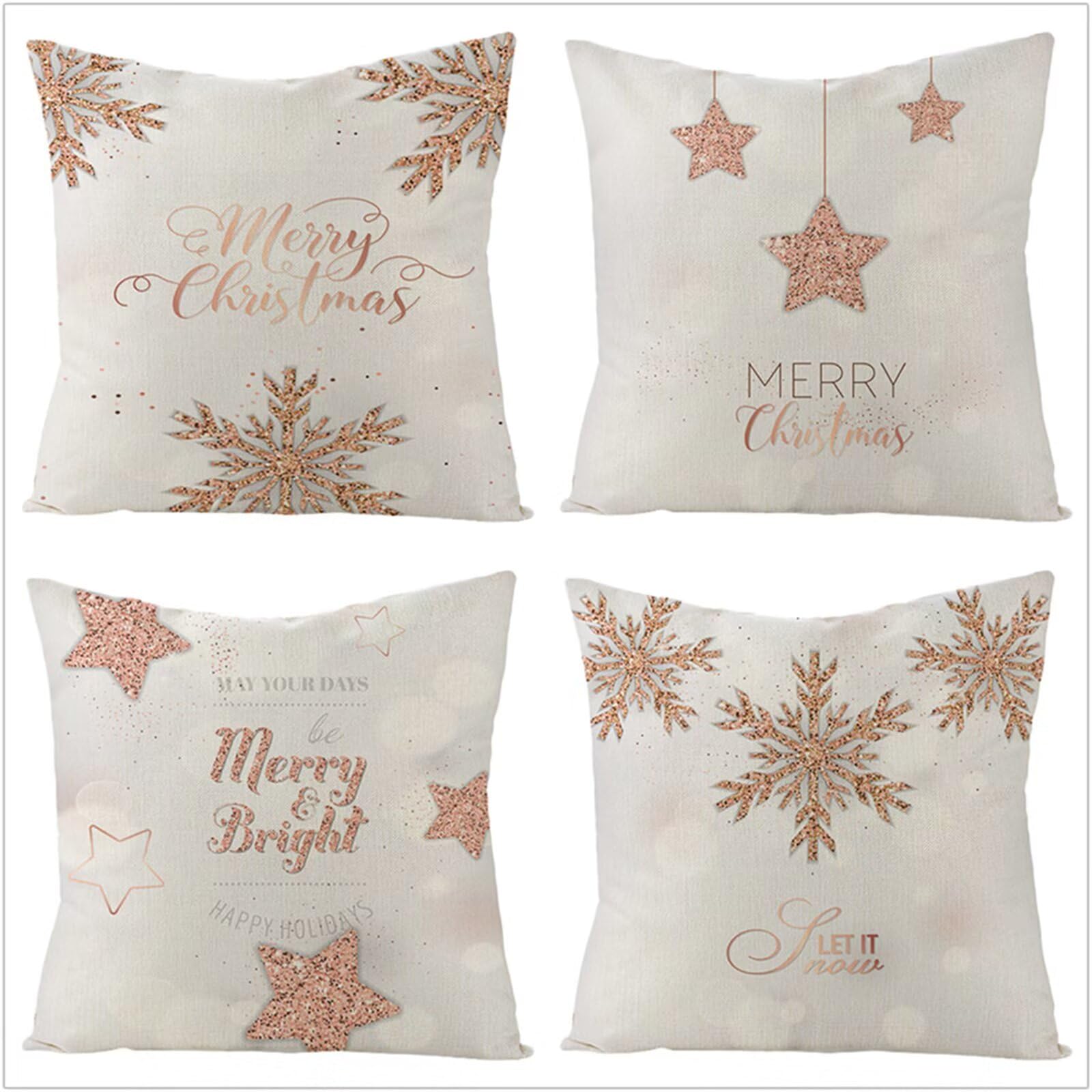 Fundas Cojines 65x65cm,Funda Cojin Modernas Juego de 4 Funda de Almohada Elegantes Decorativa para Sofá Coche Cama Sillas Blanca Navidad