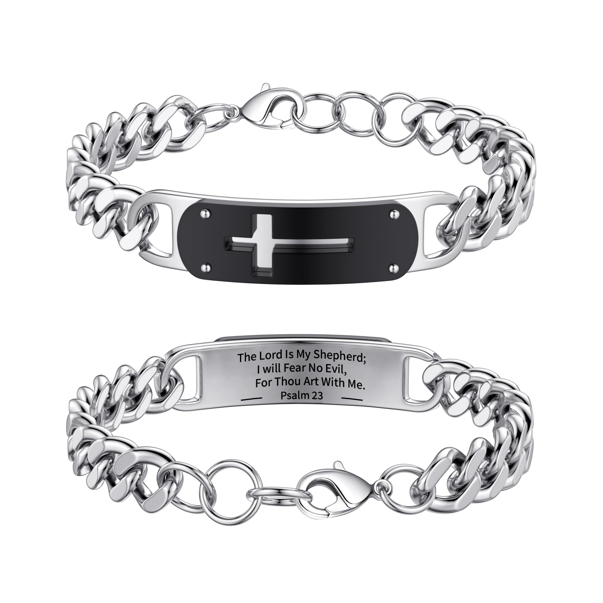 Lunvky Jesus Cross Bracelet for Men Boys, Stainless Steel Cuban Cross Chain Link Bracelets Bible Verse Christian Cool Jewelry Graduation Trendy