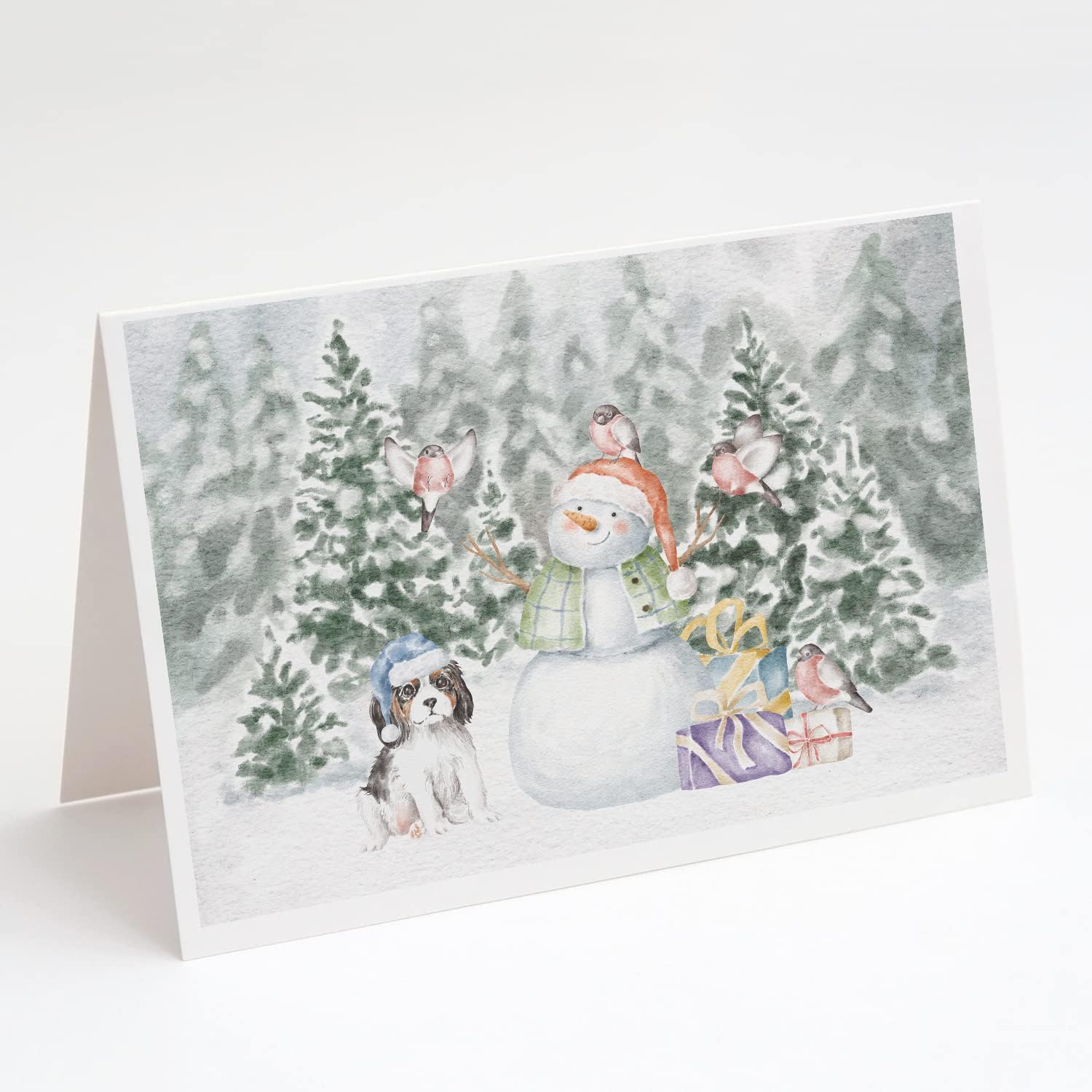 Caroline's Treasures CK8036GCA7P Corgi Puppy Black and Tan Points Snowman and Christmas Presents Greeting Cards and Envelopes Pack of 8 Blank Cards with Envelopes Whimsical A7 Size 5x7 Blank Note Card