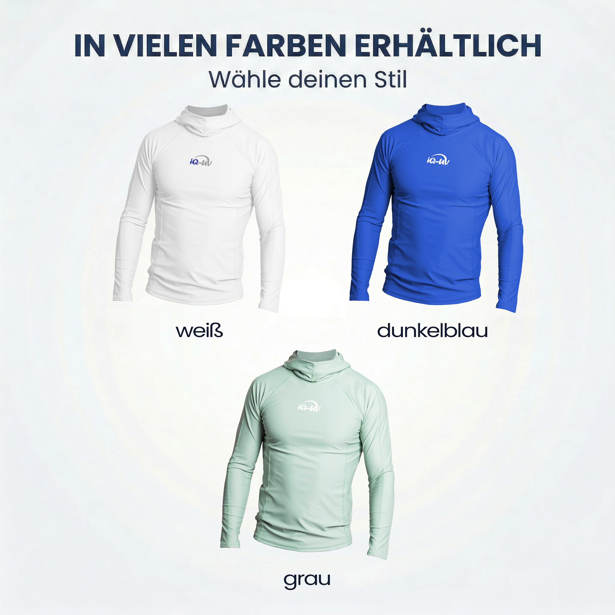 iQ-UV Shirt für Herren Kapuzenshirt Langarm – Rashguard für Herren mit UPF 50+ Sonnenschutz für Aktiv- und Wassersport – Schwimmshirt für Männer – Atmungsaktiv und schnelltrocknend