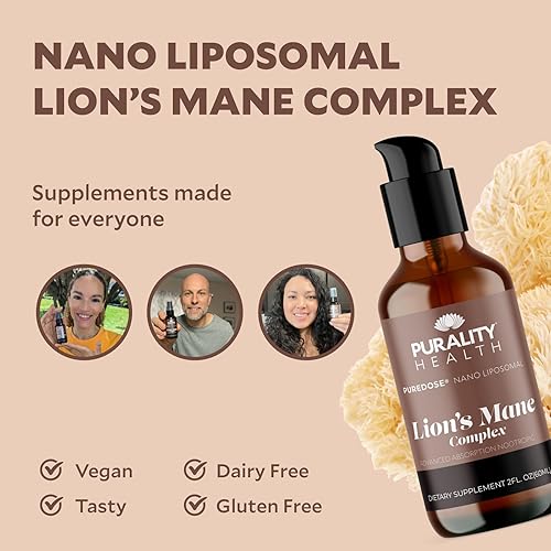 Miniatura 7 de PURALITY HEALTH Complejo de melena de león, nano liposomal, máxima absorción para la salud cerebral, memoria, enfoque y apoyo nervioso, con Reishi,