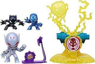 Marvel Stunt Squad Villain Knockdown Playset, Black Panther and Iron Man vs. Ultron, 1.5-Inch Action Figures, Toys for Kids Ages 4 and Up