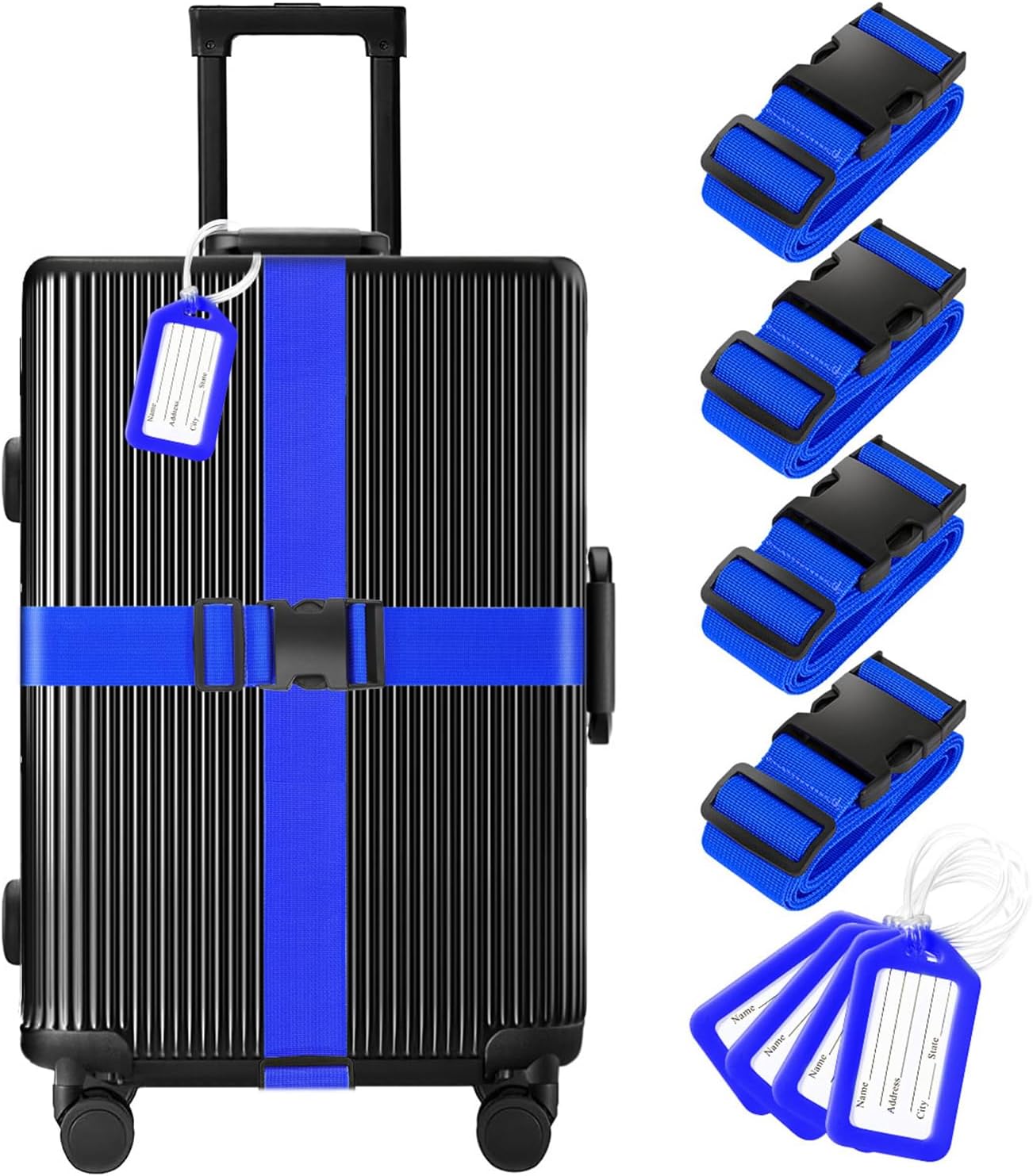 8 Pack Luggage Straps and Tags Set - 4 Straps, 4 Tags, TSA Approved Suitcase Belt, Green