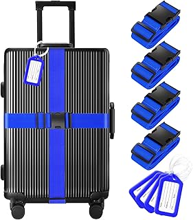 Gostwo 8 Pack Luggage Straps and Tags Set - 4 Straps, 4 Tags, Suitcase Belt