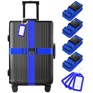 8 Pack Luggage Straps and Tags Set 4 Straps 4 Tags Luggage Straps for Suitcases TSA Approved Suitcase
